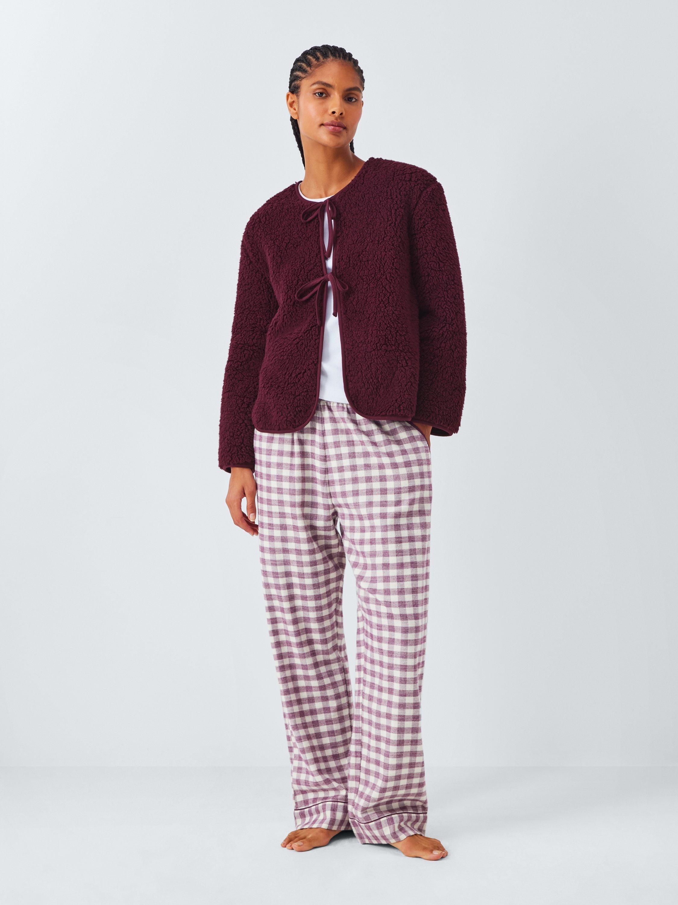 Product image 3 of 6, which shows John Lewis Borg Tie Front Lounge Top, Fig, S