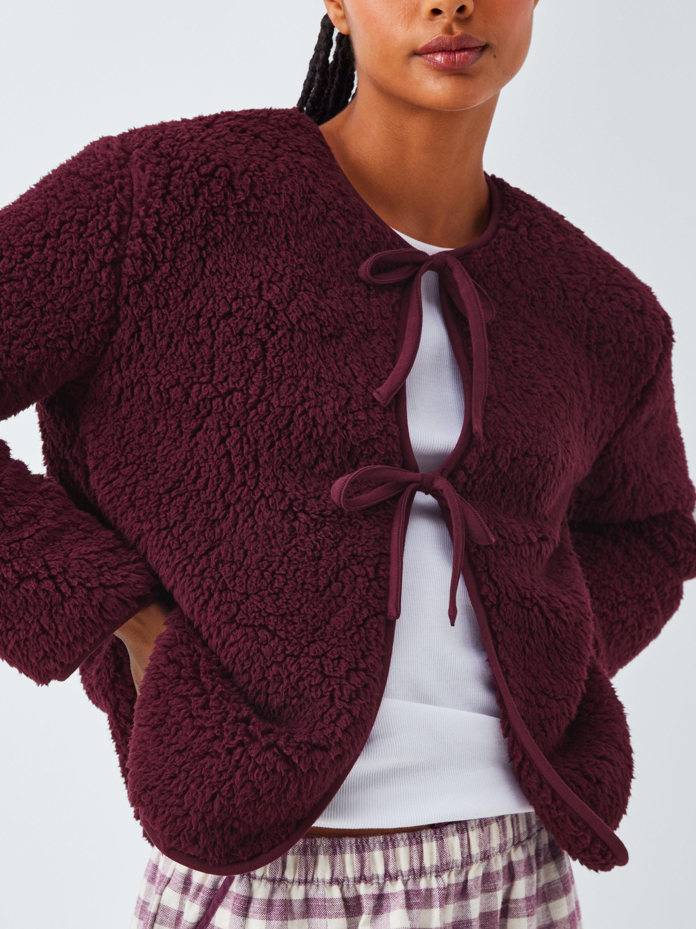 Product image 5 of 6, which shows John Lewis Borg Tie Front Lounge Top, Fig, S