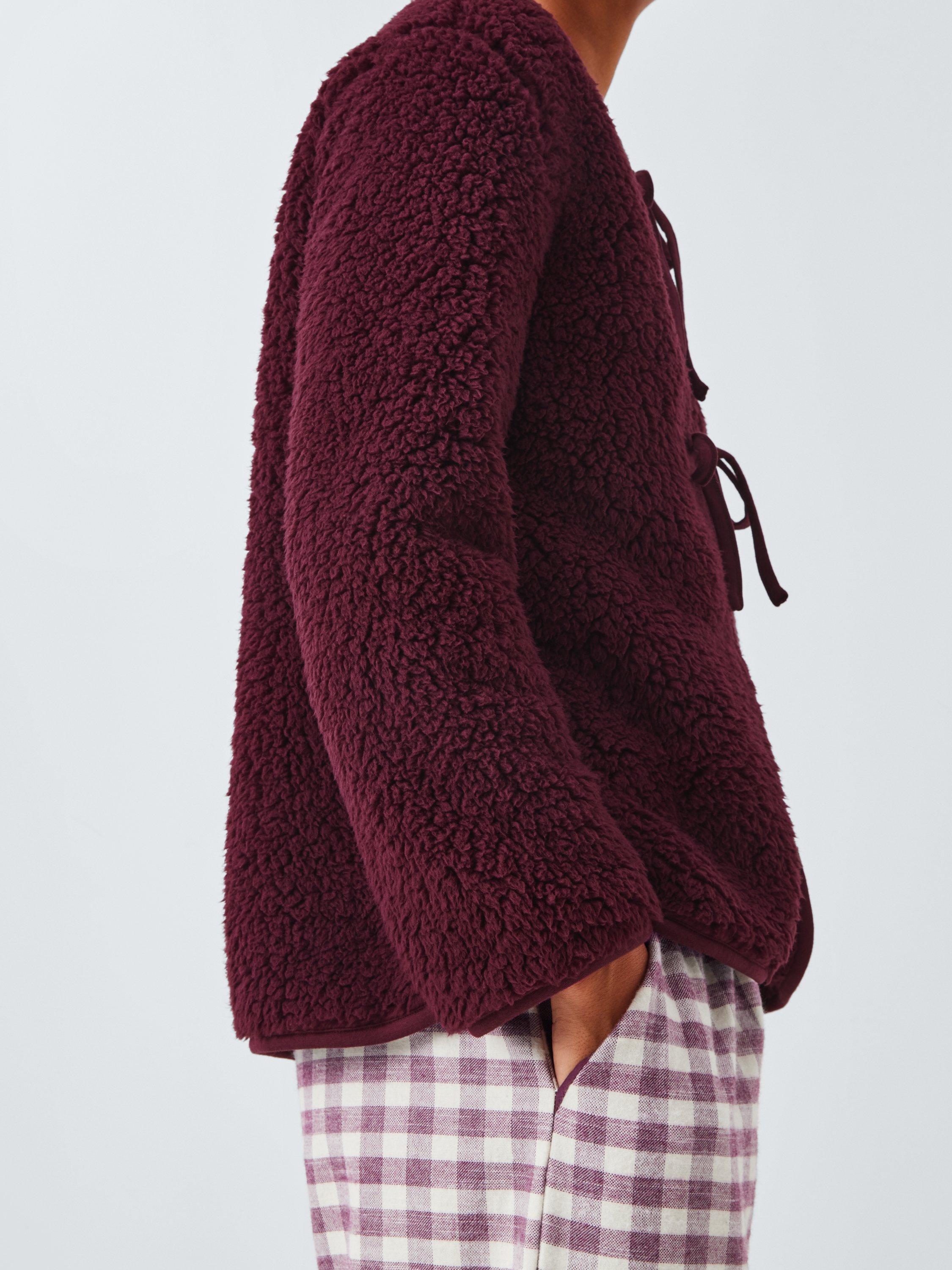 Product image 6 of 6, which shows John Lewis Borg Tie Front Lounge Top, Fig, S