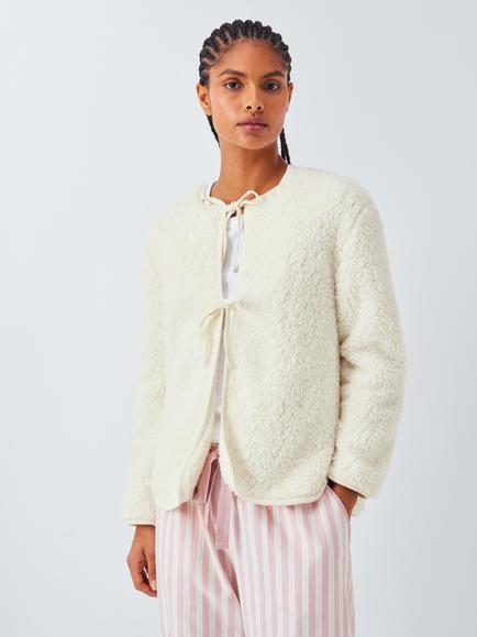 John Lewis Borg Tie Front Lounge Top, Ivory