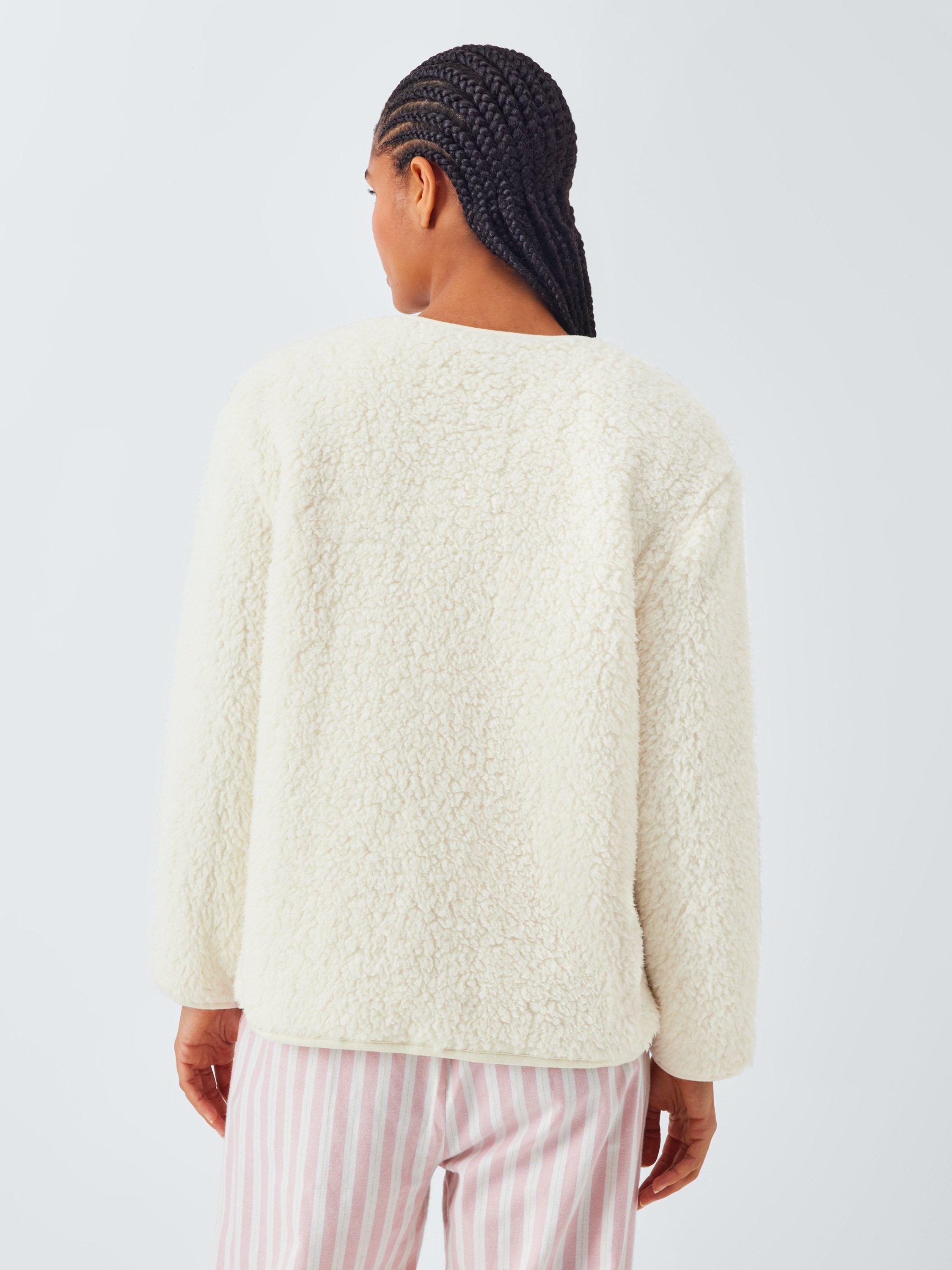 Product image 2 of 6, which shows John Lewis Borg Tie Front Lounge Top, Ivory, S