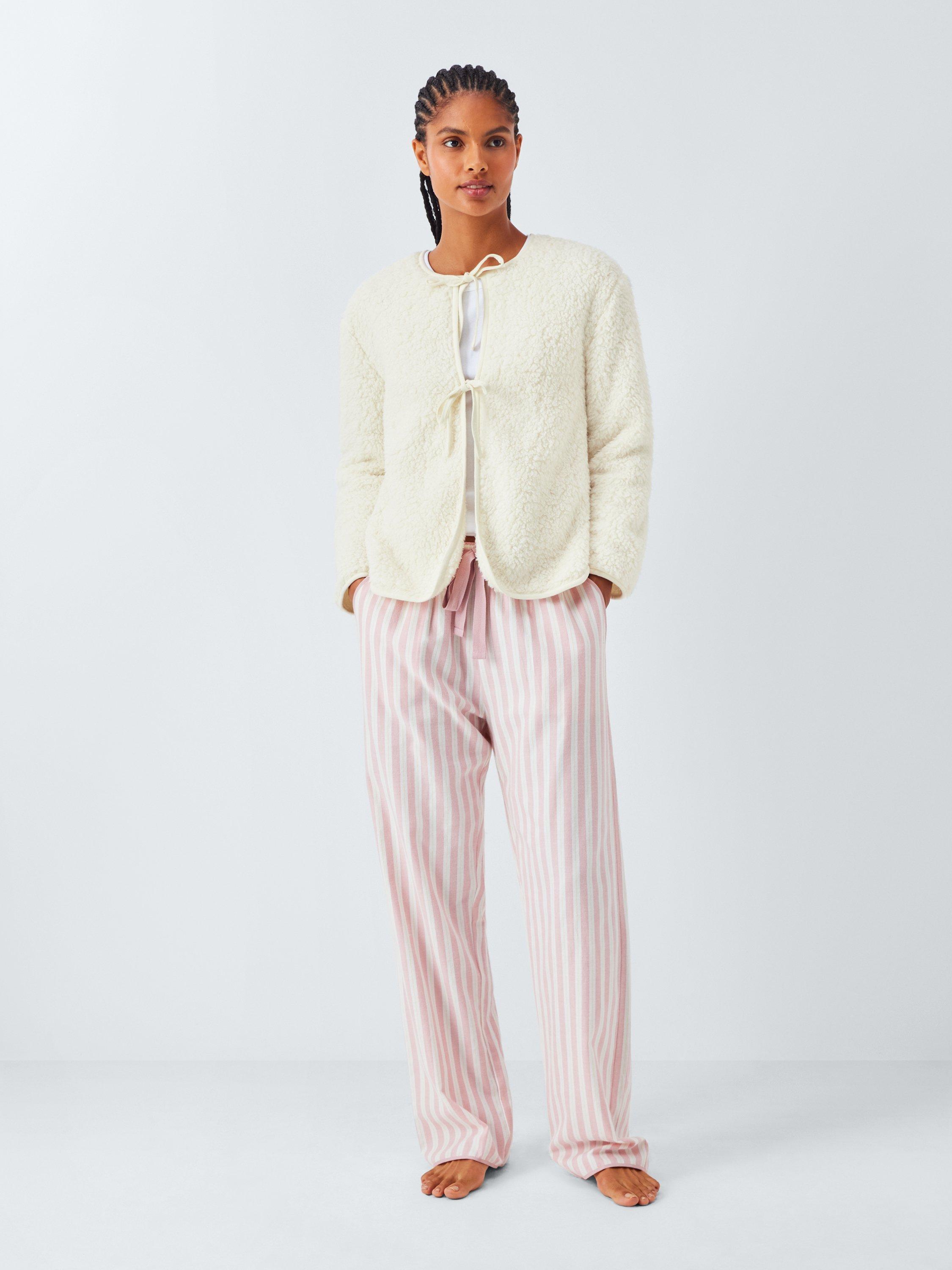 Product image 3 of 6, which shows John Lewis Borg Tie Front Lounge Top, Ivory, S