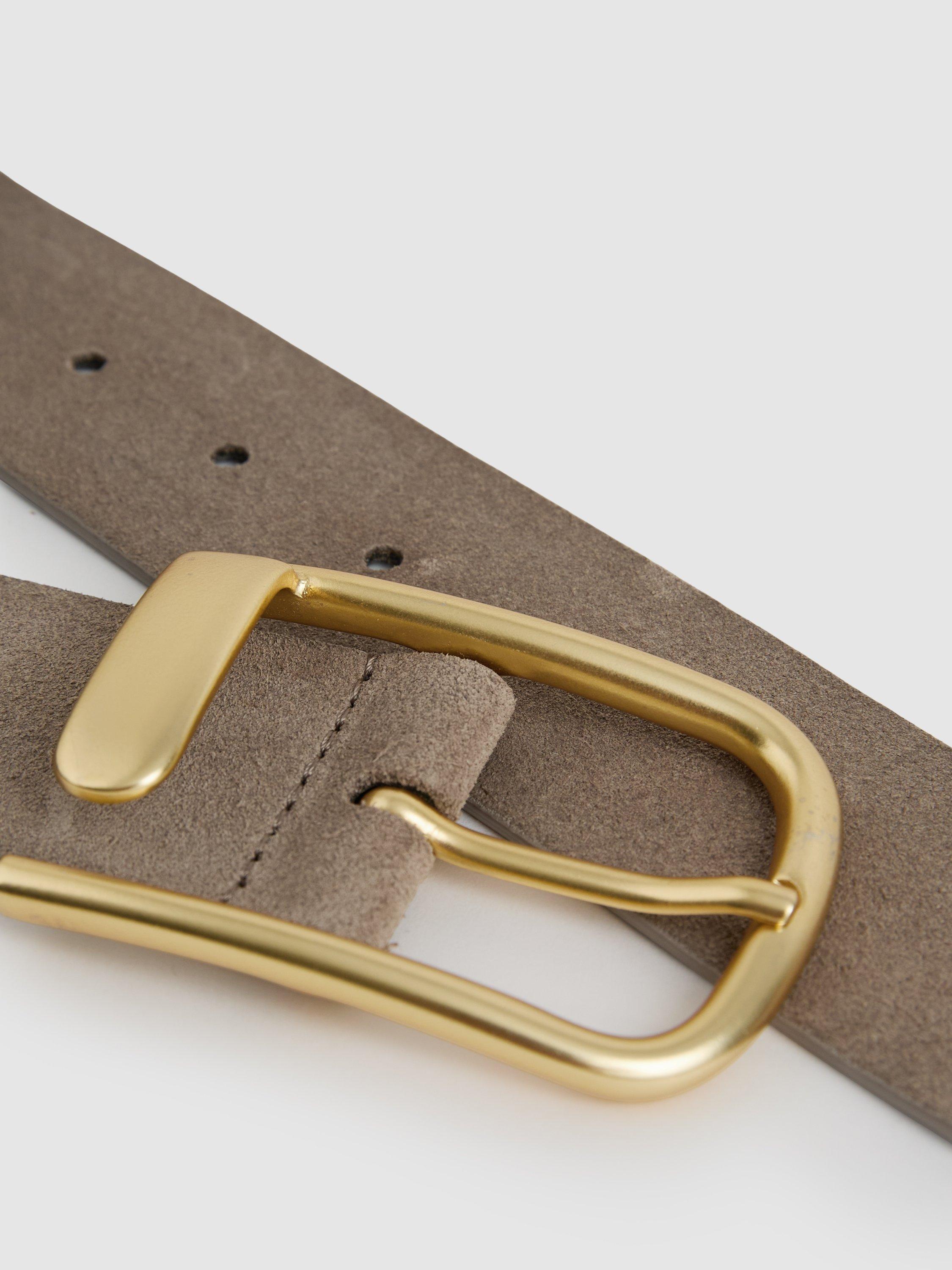 Product image 4 of 4, which shows Reiss Iyla Half Keeper Suede Belt, Grey, S