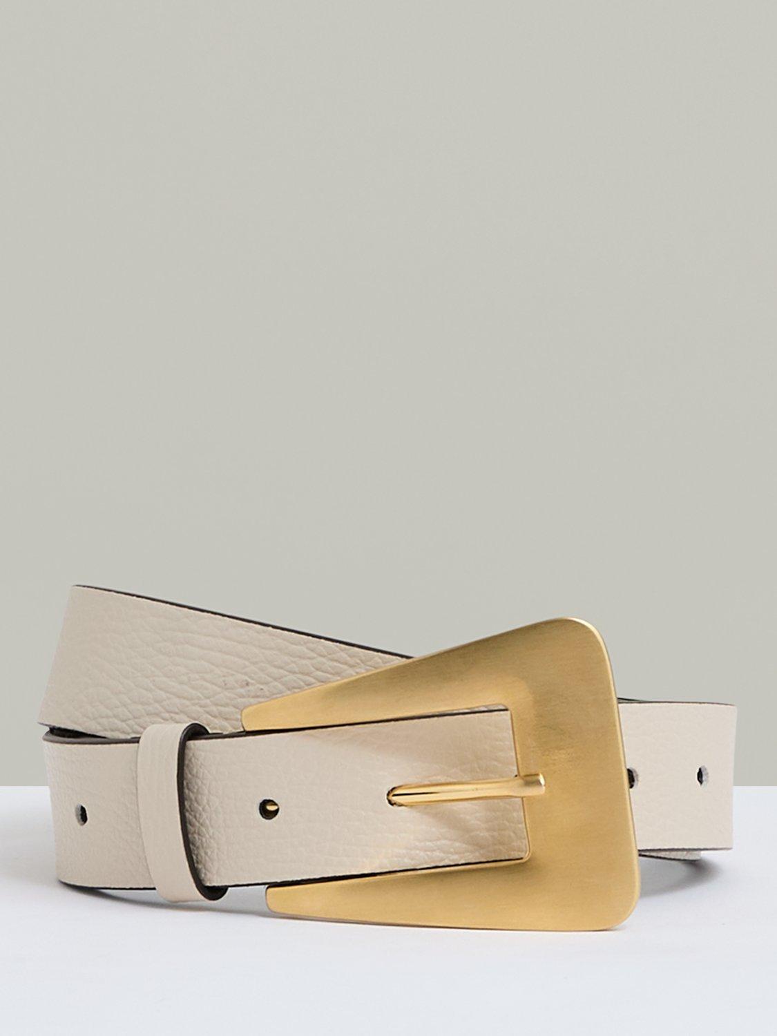 Reiss Louisa Statement Buckle Leather Belt, Off White