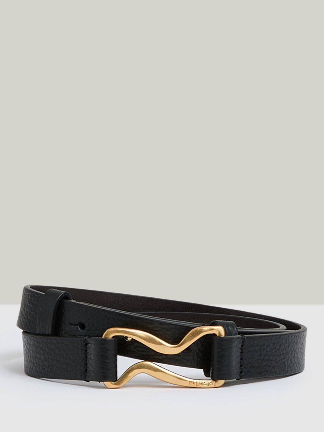 Product image 1 of 4, which shows Reiss Scarlett Wave Hardware Leather Belt, Black, L