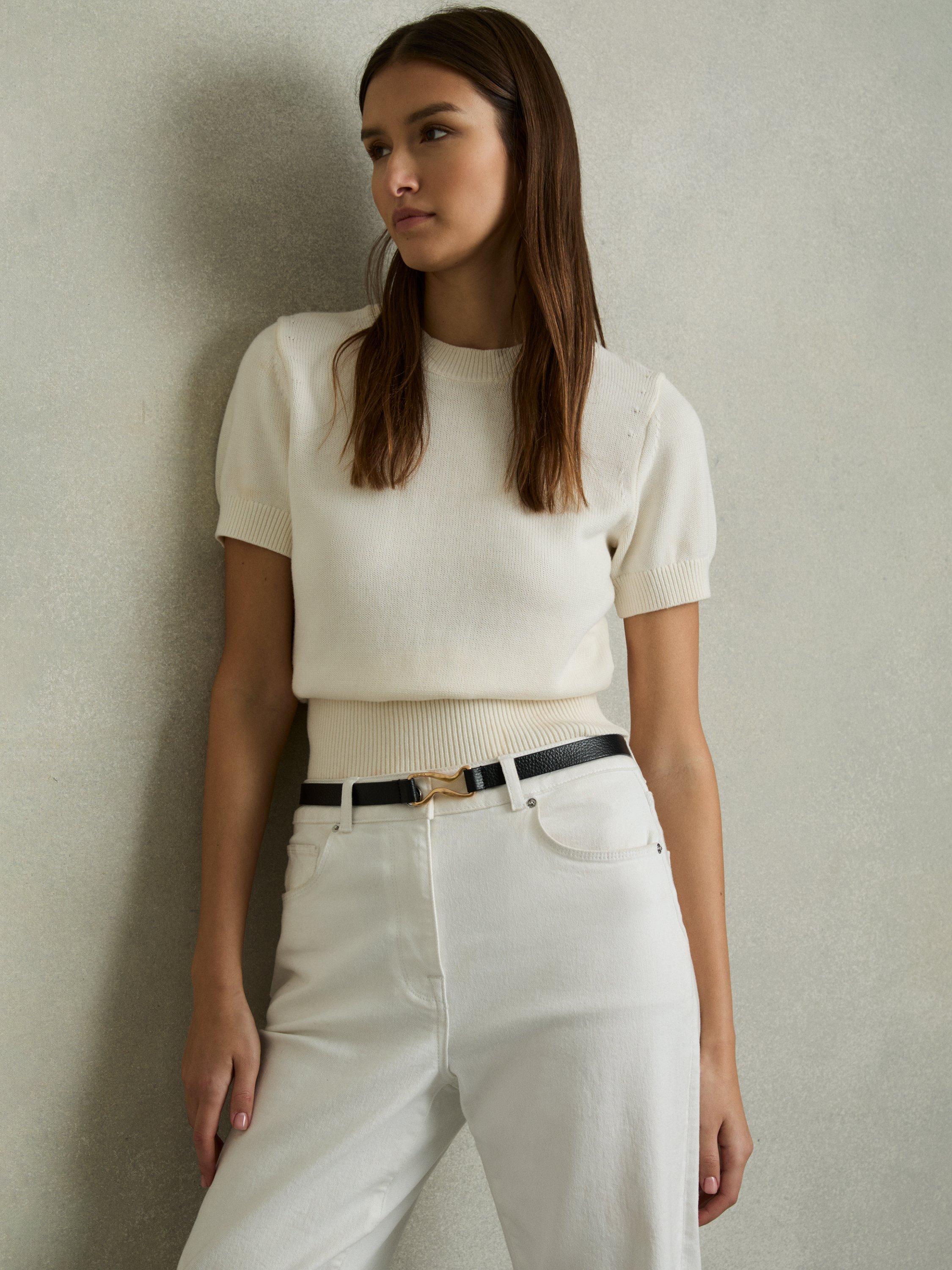 Product image 2 of 4, which shows Reiss Scarlett Wave Hardware Leather Belt, Black, L