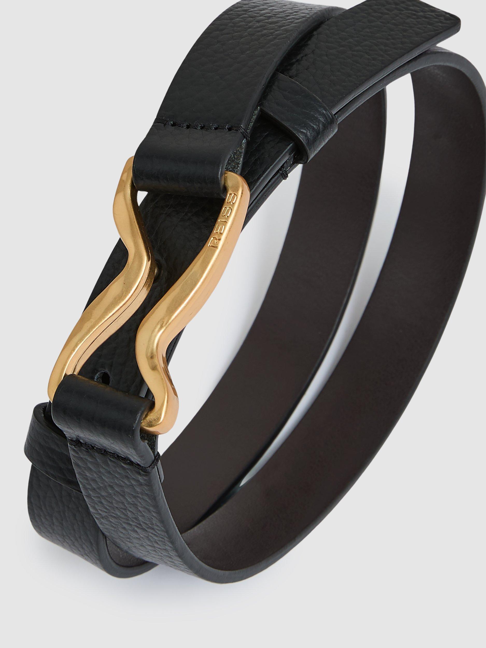 Product image 4 of 4, which shows Reiss Scarlett Wave Hardware Leather Belt, Black, L