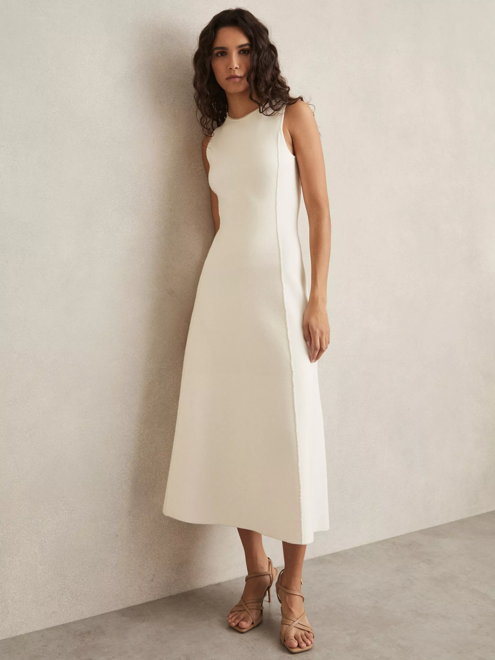【海外限定】REISSワンピース☆Nilo Sleeveless Knitted Midi Dr Reiss Nilo Seam Detail Knit Dress, Ivory