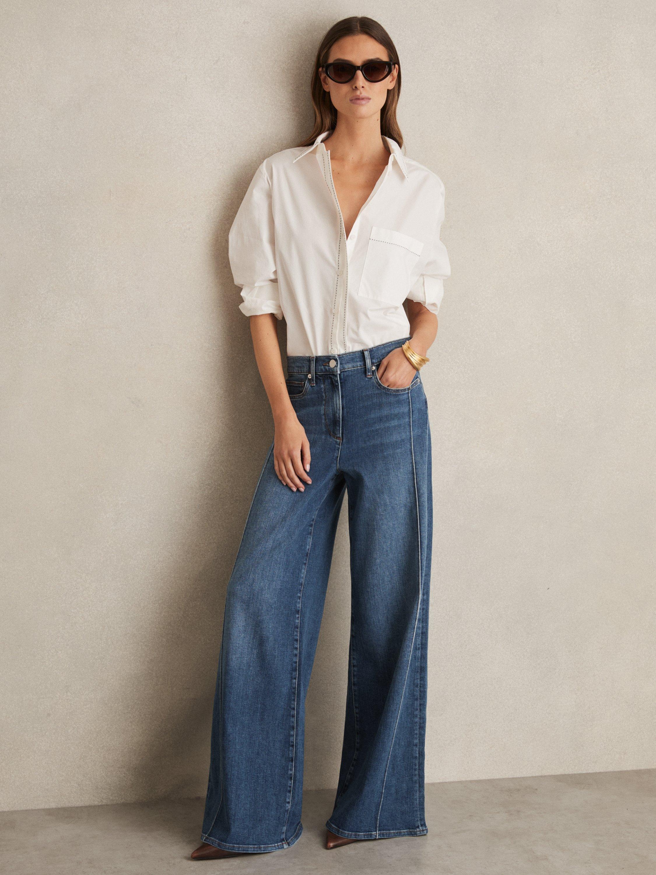 Product image 1 of 5, which shows Reiss Petite Heather Wide Leg Jeans, Blue, 25Pt