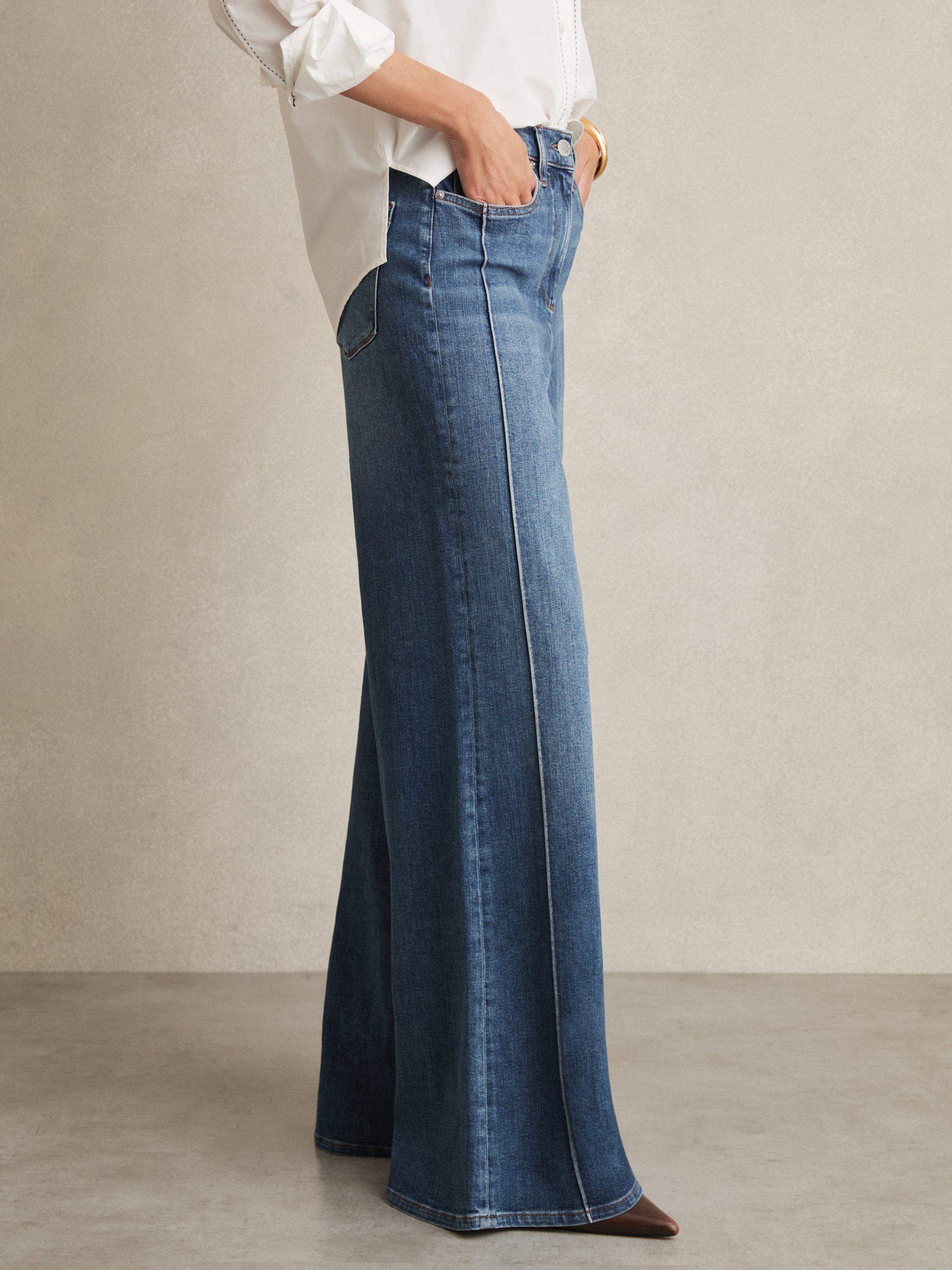 Product image 5 of 5, which shows Reiss Petite Heather Wide Leg Jeans, Blue, 25Pt