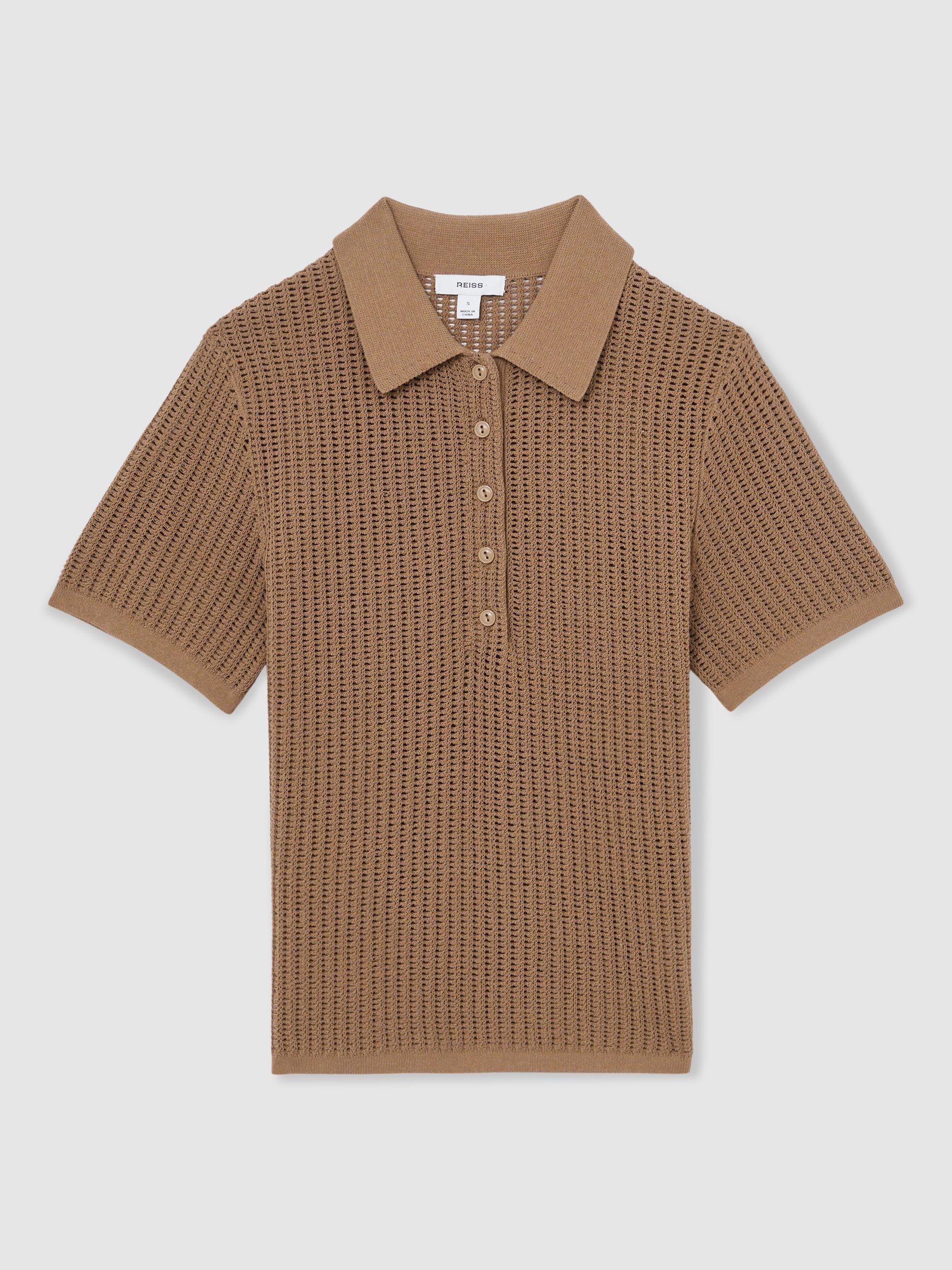 Product image 3 of 5, which shows Reiss Evi Stitch Polo Shirt, Tan, XS
