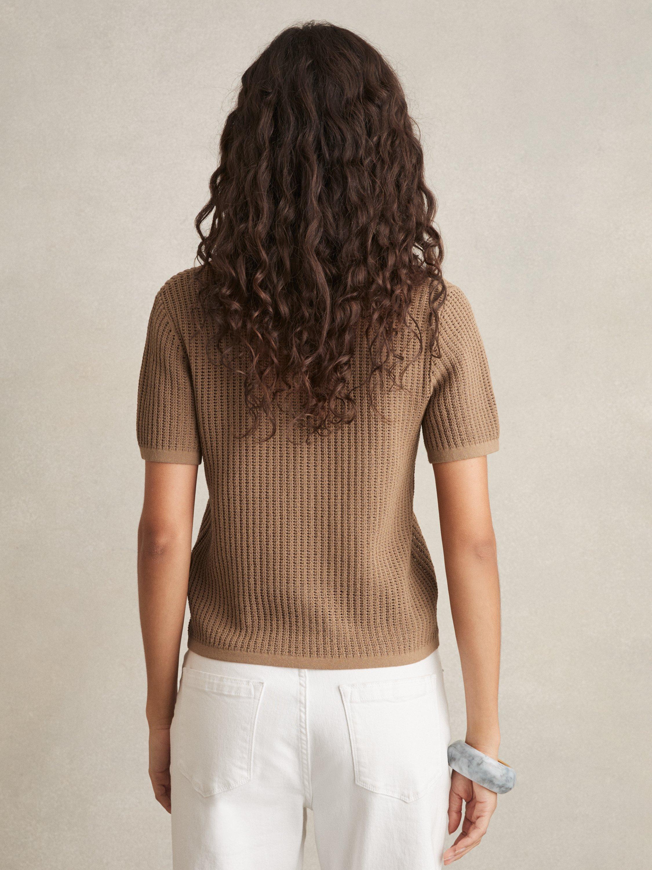 Product image 5 of 5, which shows Reiss Evi Stitch Polo Shirt, Tan, XS