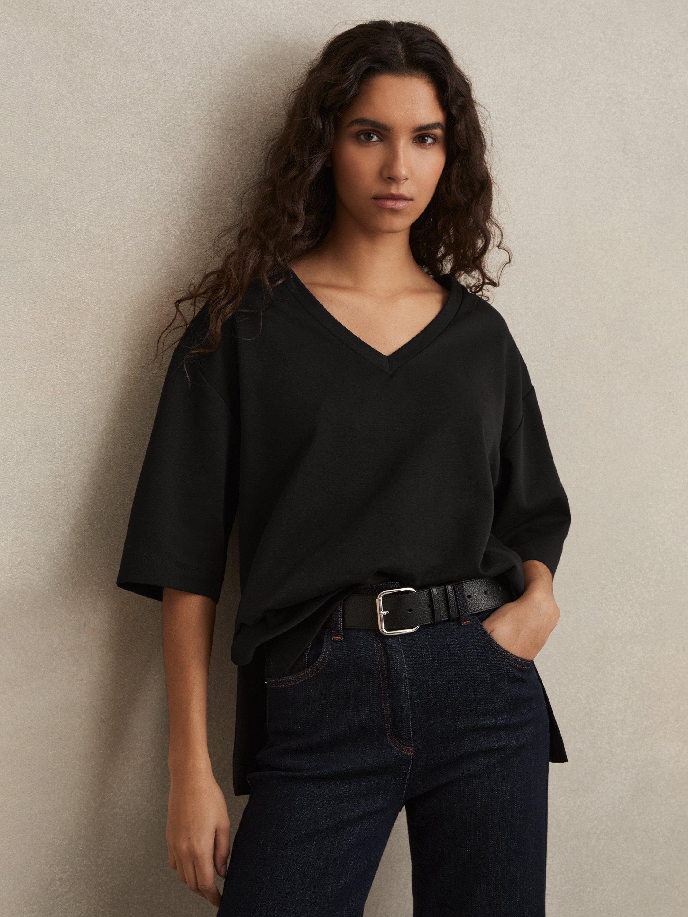 Product image 1 of 5, which shows Reiss Annabel Oversized T-Shirt, Black, XS