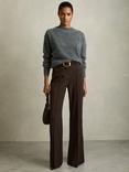 Reiss Petite Claude Flared Trousers, Brown