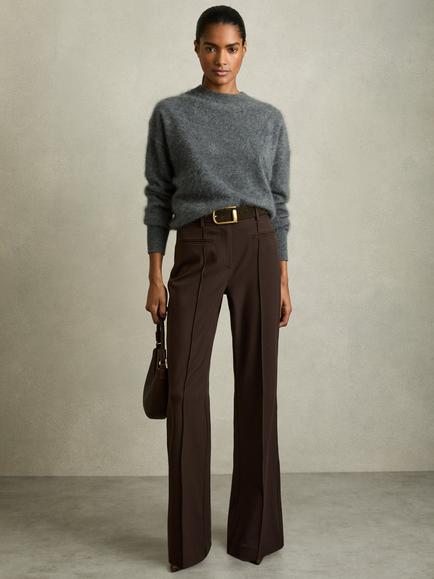 Reiss Petite Claude Flared Trousers, Brown