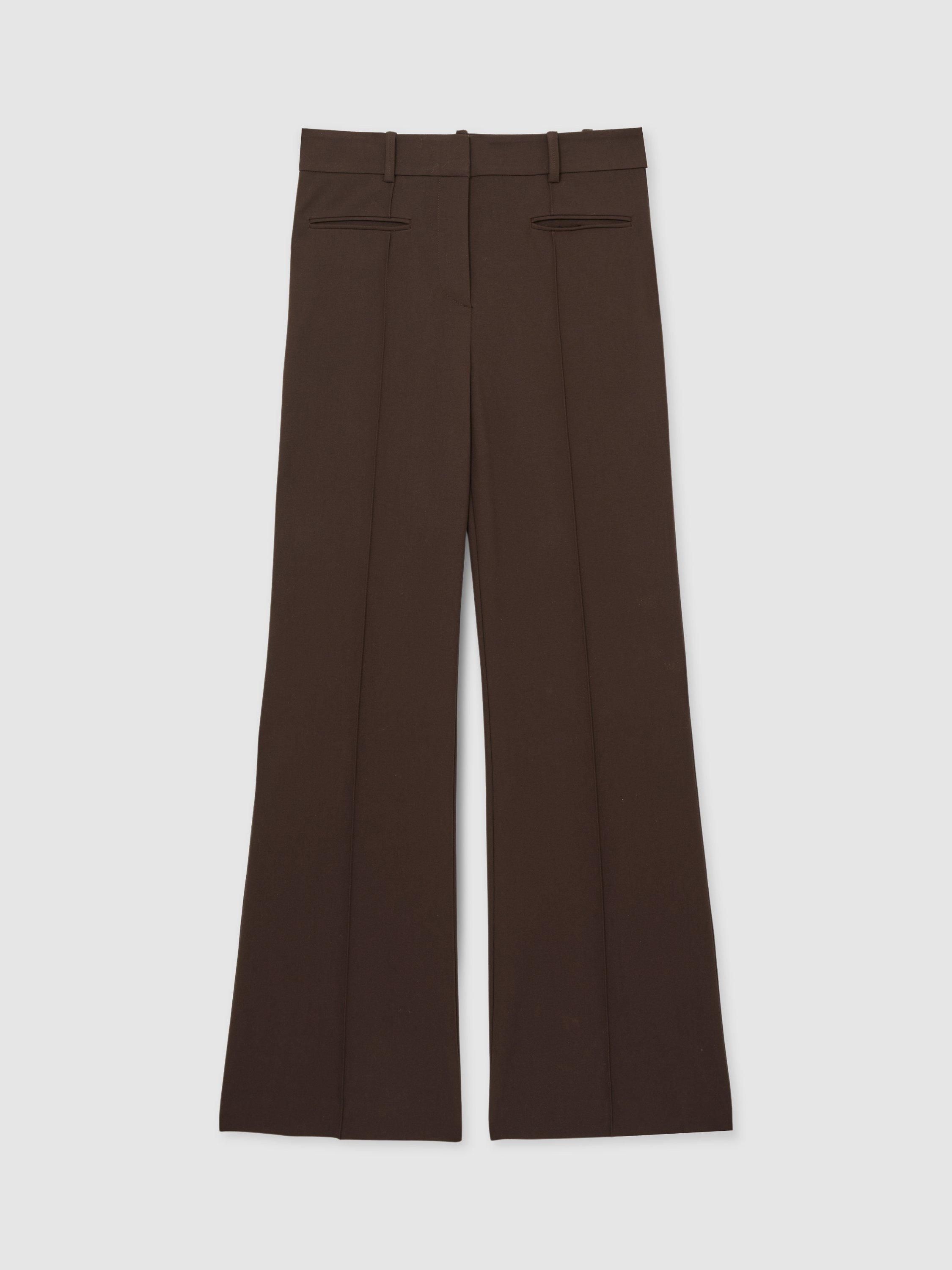 Product image 3 of 5, which shows Reiss Petite Claude Flared Trousers, Brown, 6Pt
