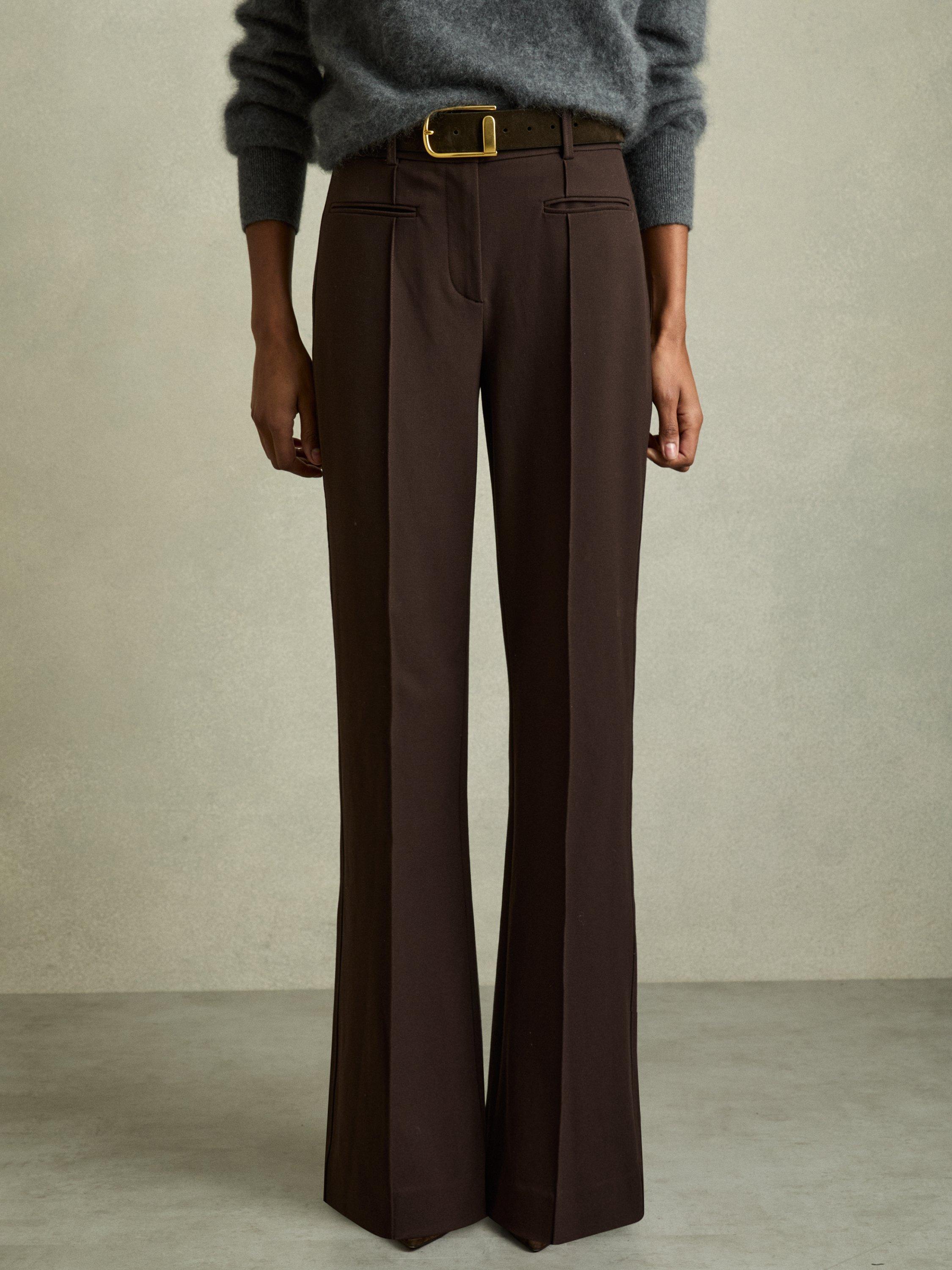 Product image 4 of 5, which shows Reiss Petite Claude Flared Trousers, Brown, 6Pt