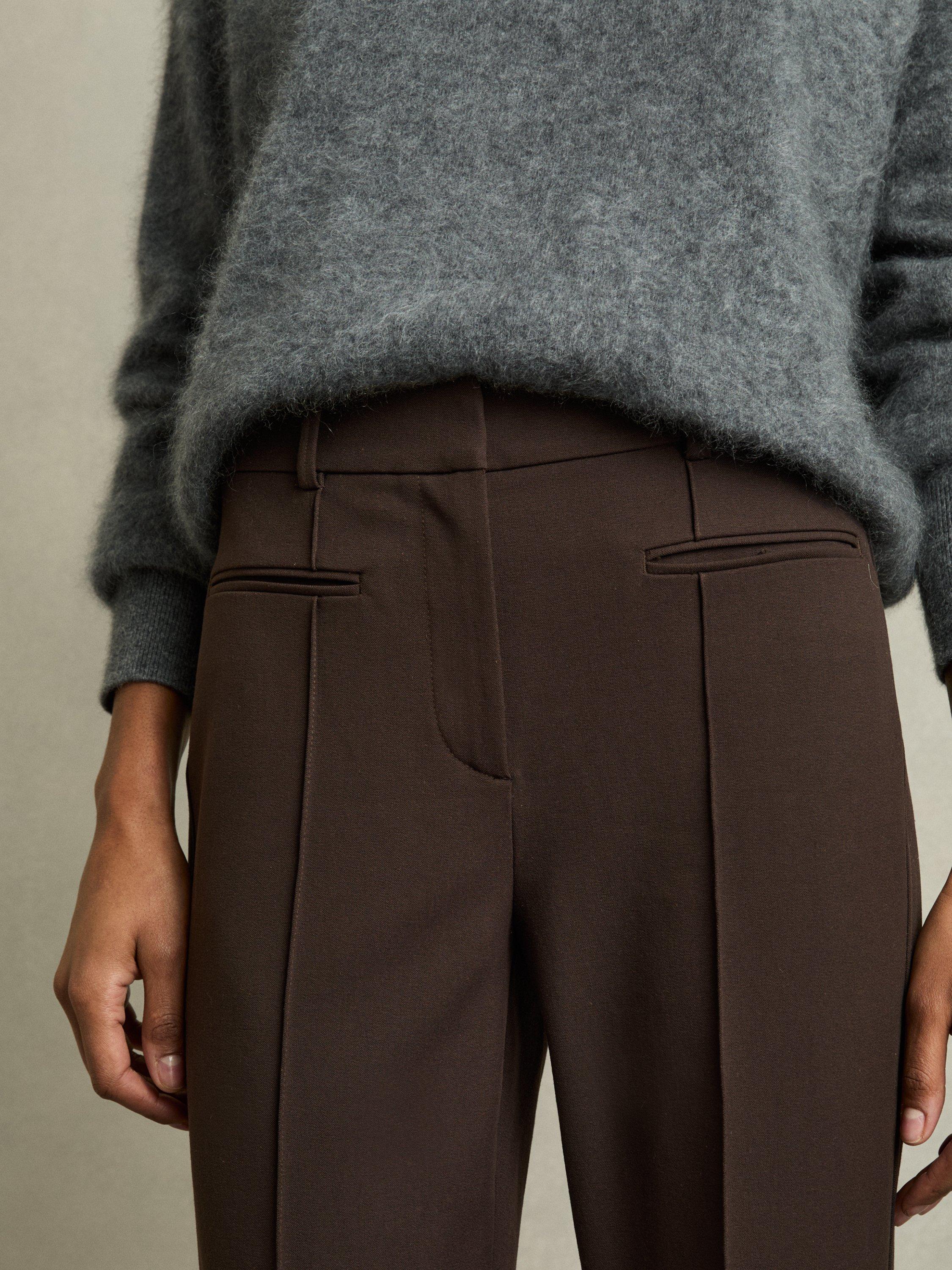 Product image 5 of 5, which shows Reiss Petite Claude Flared Trousers, Brown, 6Pt