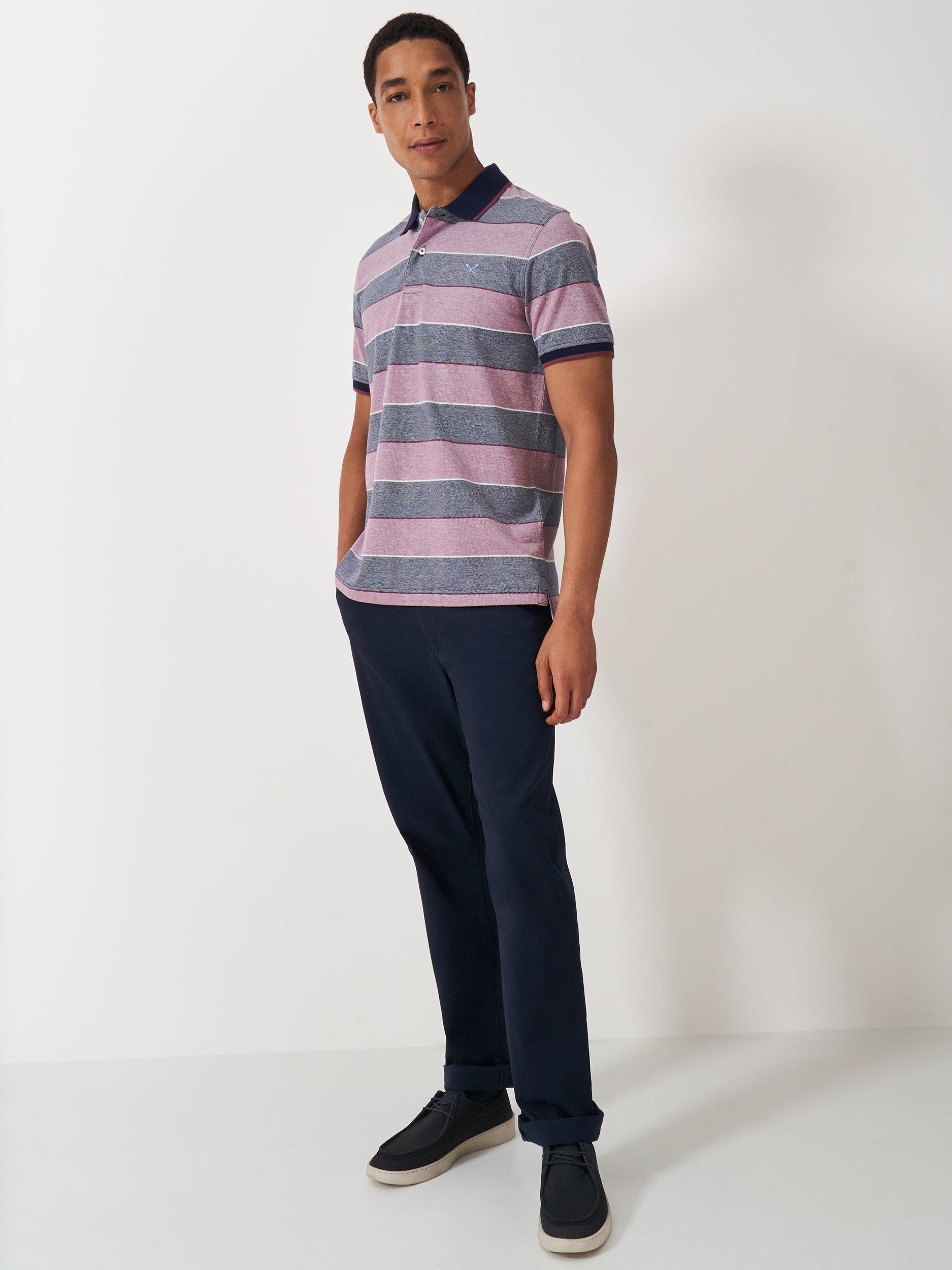 Product image 2 of 5, which shows Crew Clothing Oxford Cotton Stripe Polo Shirt, Pastel Pink/Multi, XS