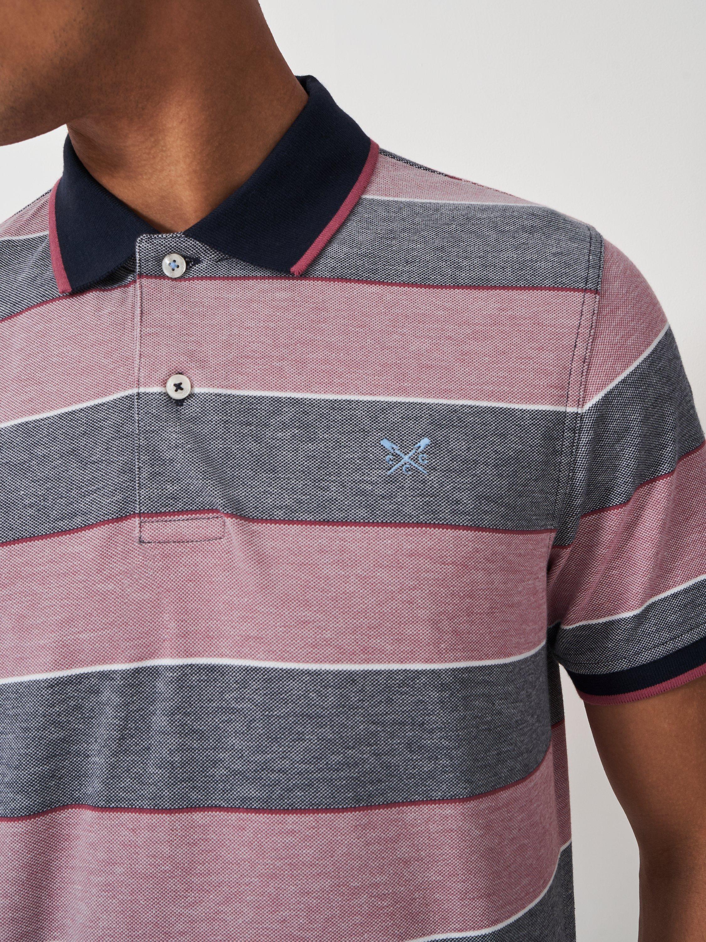 Product image 4 of 5, which shows Crew Clothing Oxford Cotton Stripe Polo Shirt, Pastel Pink/Multi, XS