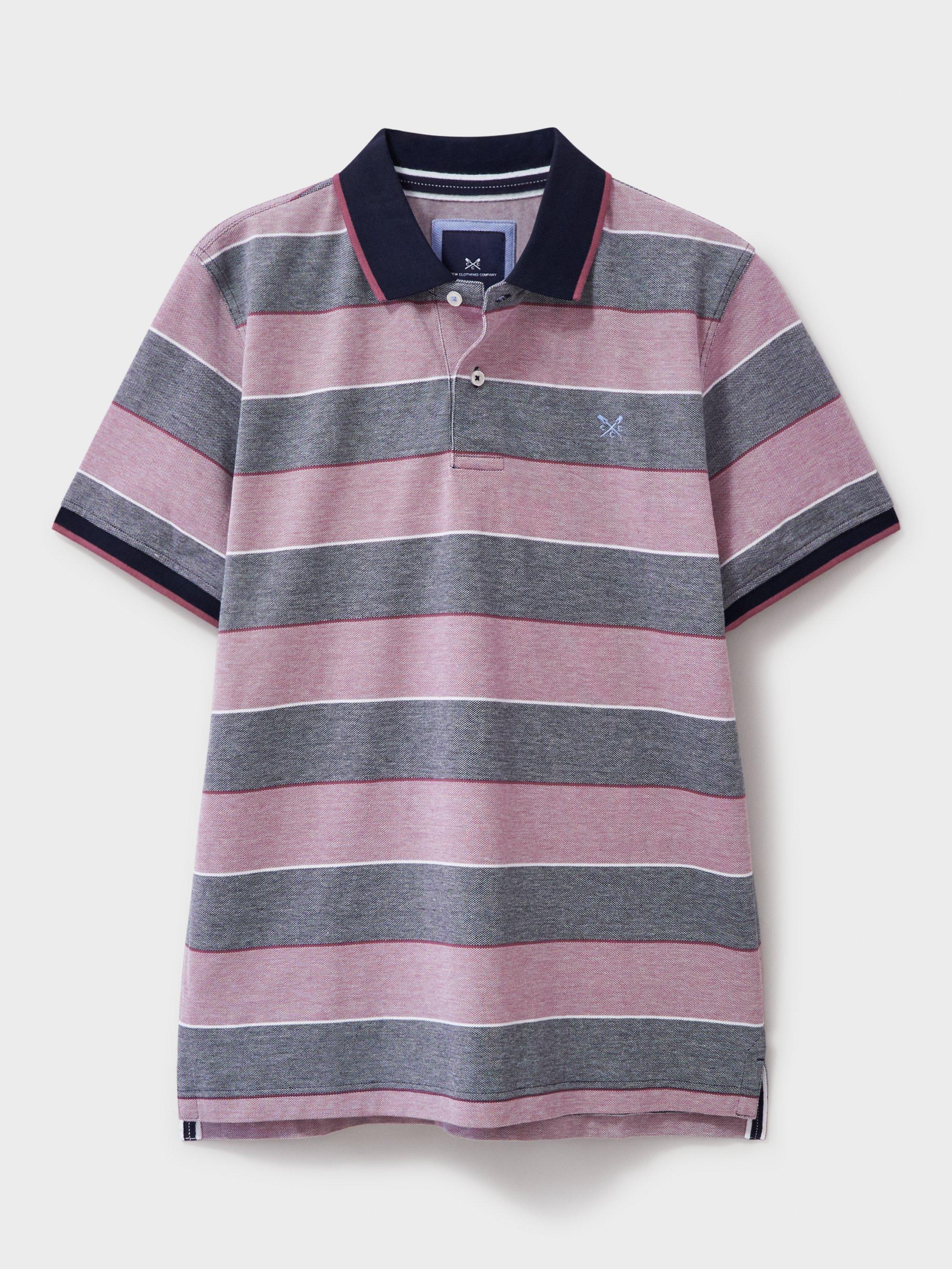 Product image 5 of 5, which shows Crew Clothing Oxford Cotton Stripe Polo Shirt, Pastel Pink/Multi, XS