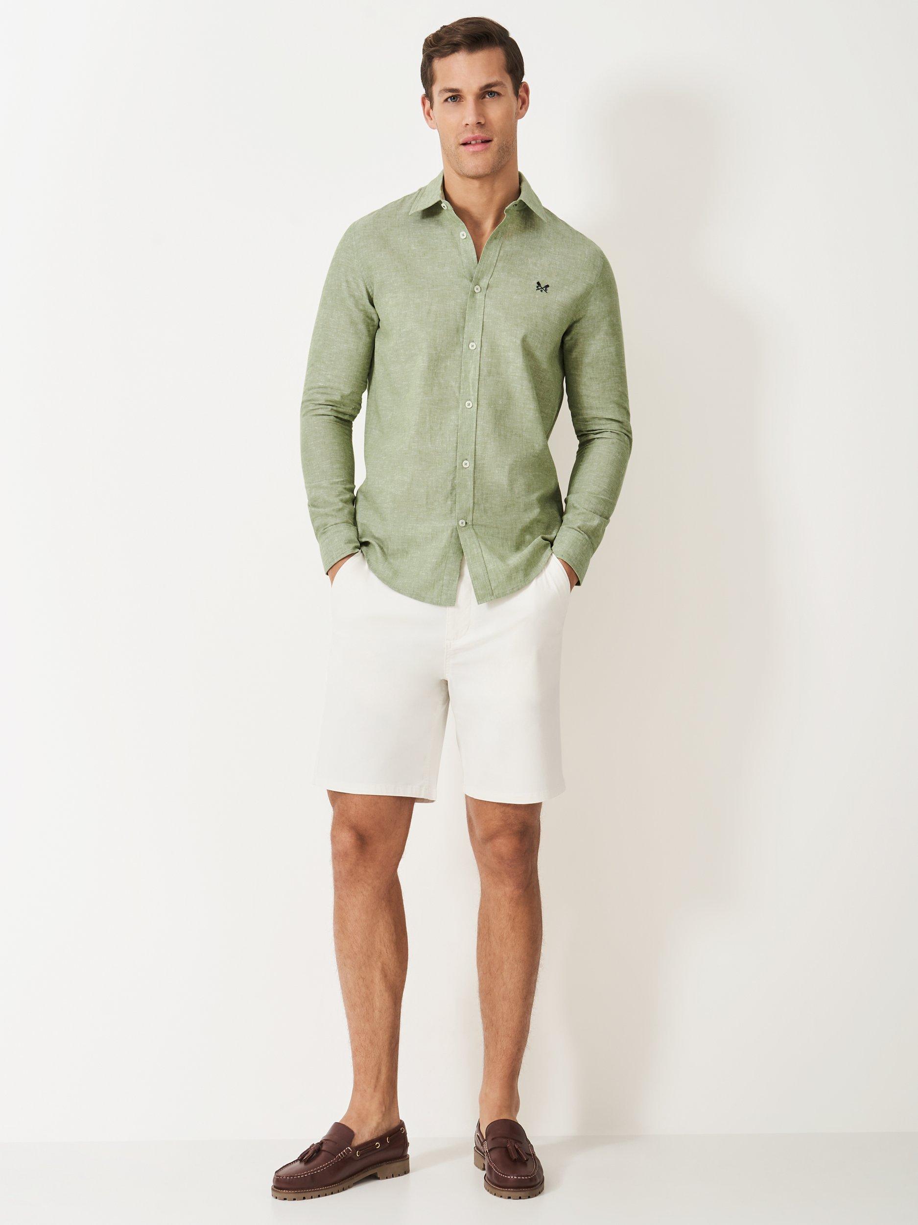 Product image 2 of 5, which shows Crew Clothing Linen-Cotton Long Sleeve Shirt, Light Green, XS