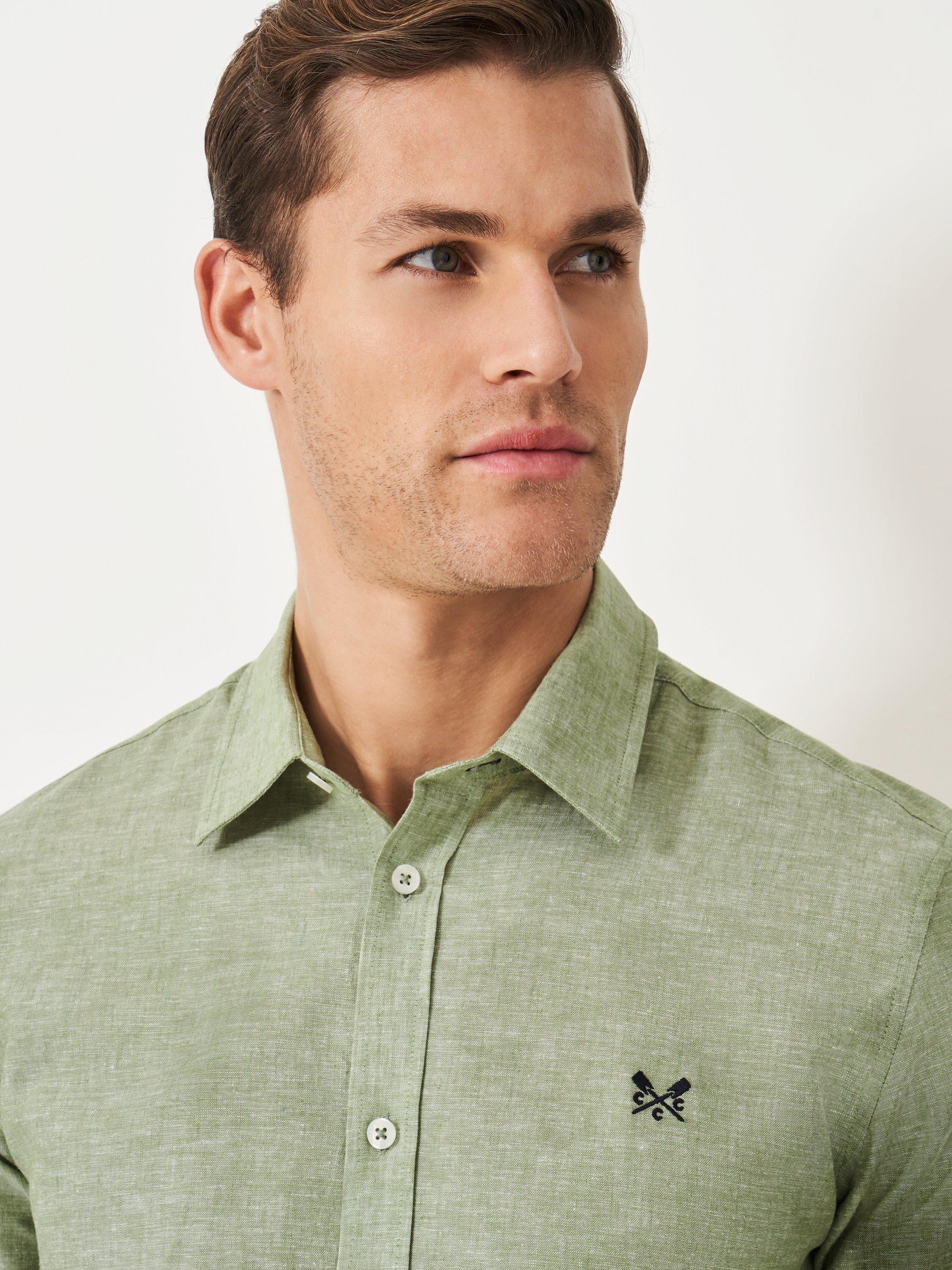 Product image 4 of 5, which shows Crew Clothing Linen-Cotton Long Sleeve Shirt, Light Green, XS
