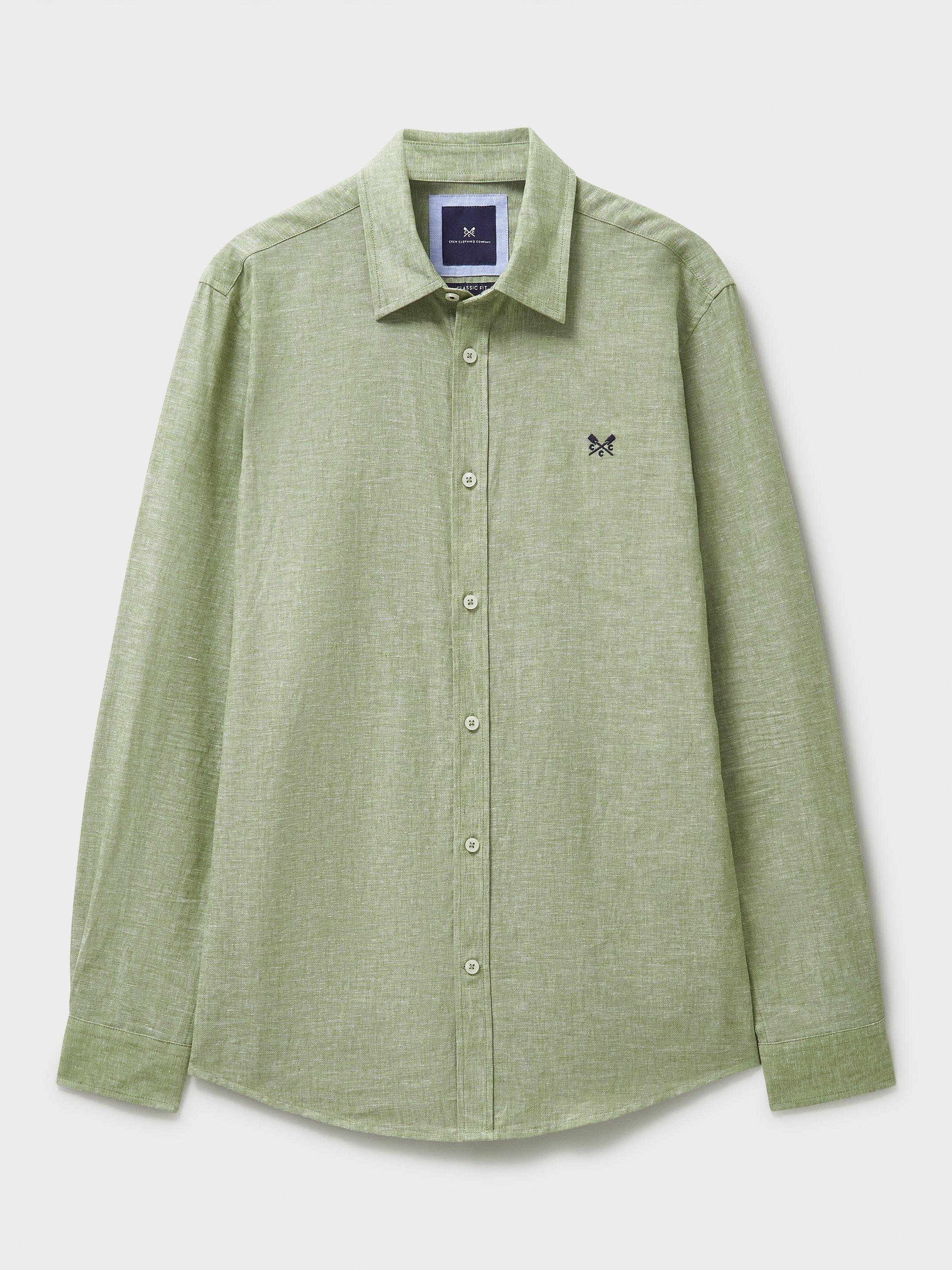 Product image 5 of 5, which shows Crew Clothing Linen-Cotton Long Sleeve Shirt, Light Green, XS