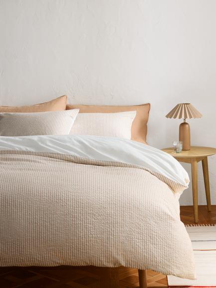 John Lewis Graphite Stripe Cotton-Linen Blend Bedding - view 2, Auburn