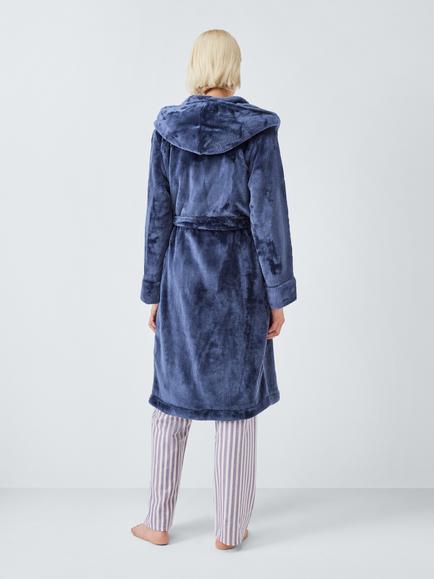 John Lewis Cece Fleece Dressing Gown - view 2, Crown Blue