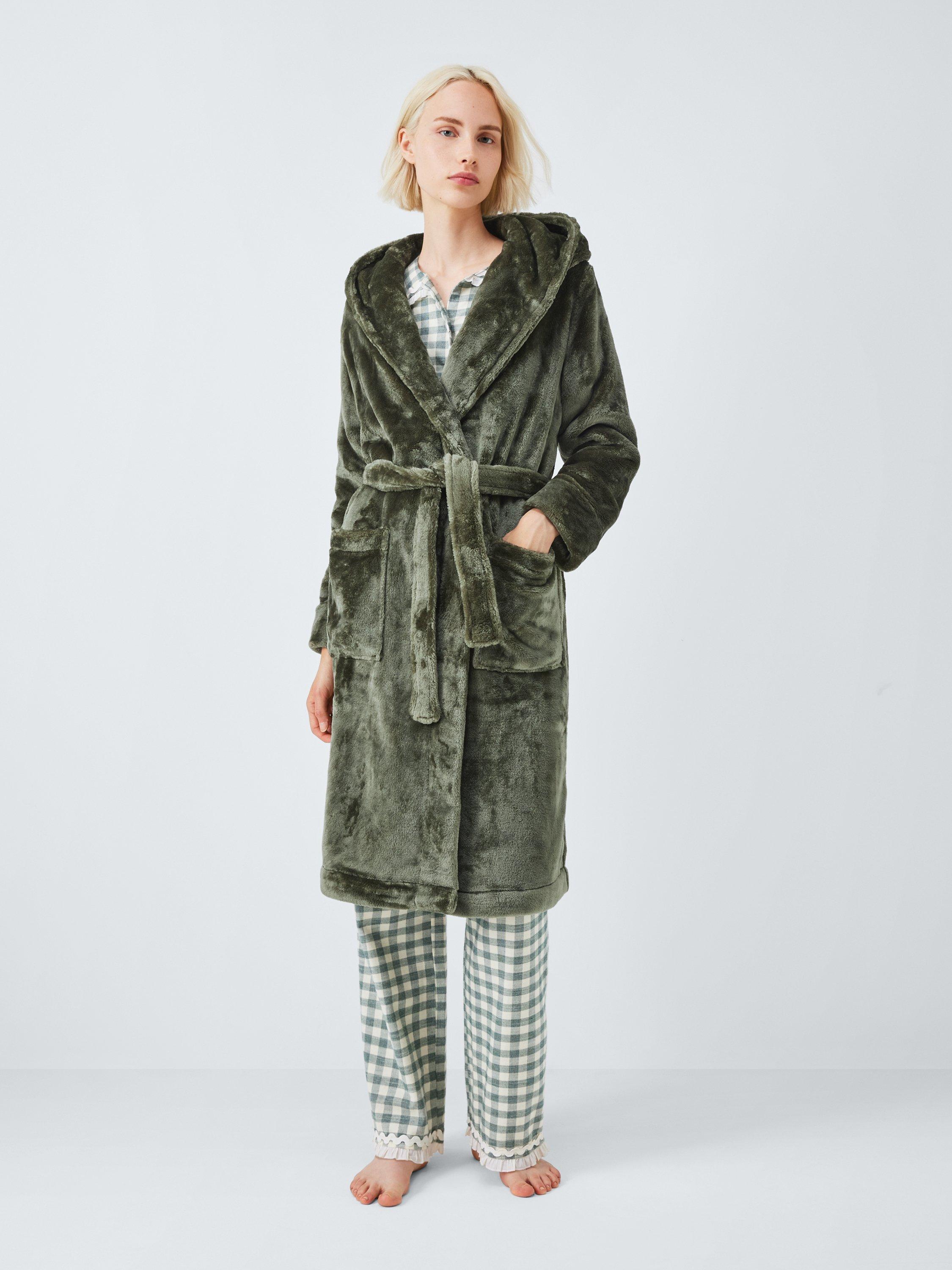 Product image 1 of 7, which shows John Lewis Cece Fleece Dressing Gown, Khaki, M