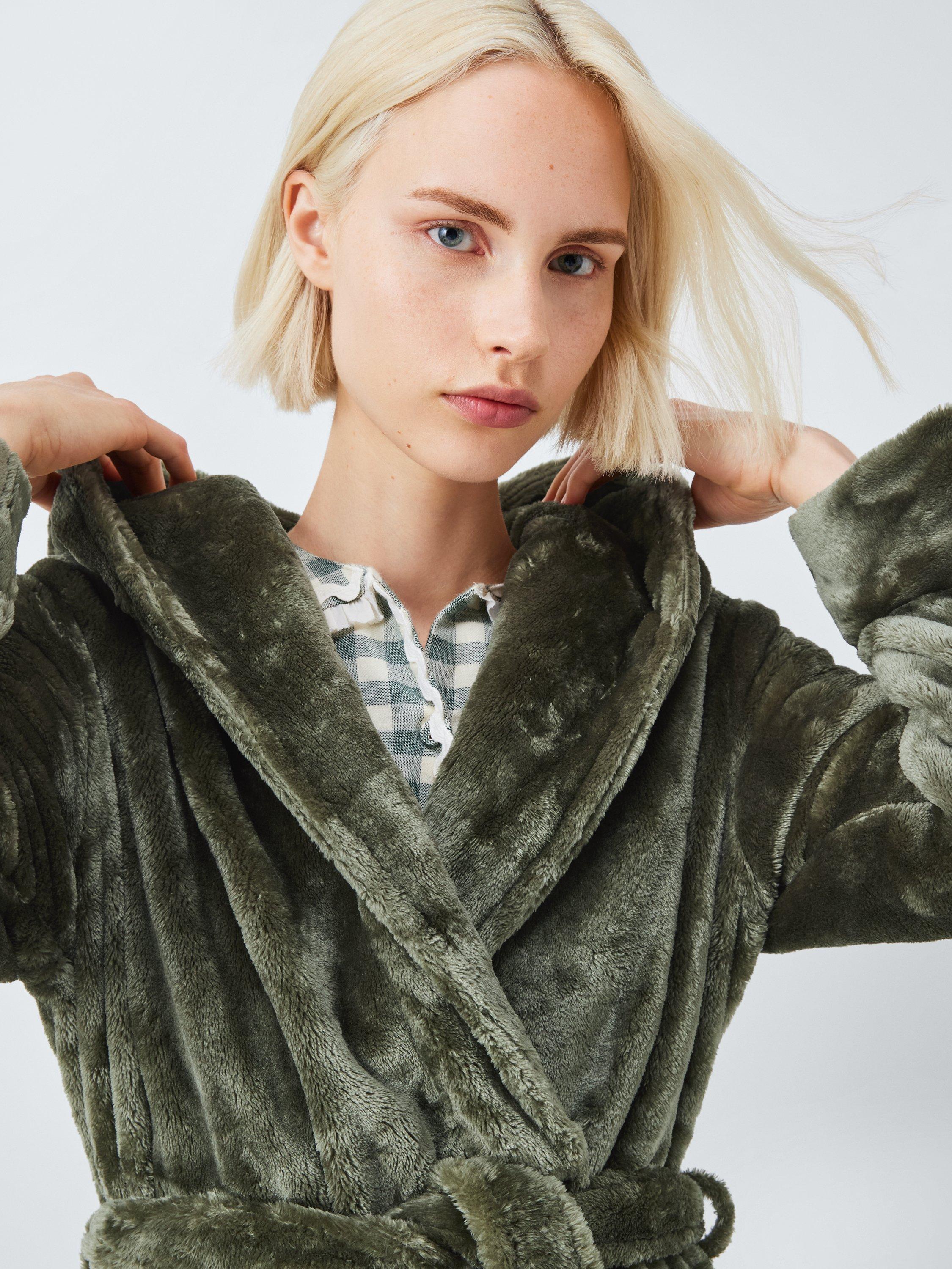 Product image 5 of 7, which shows John Lewis Cece Fleece Dressing Gown, Khaki, M