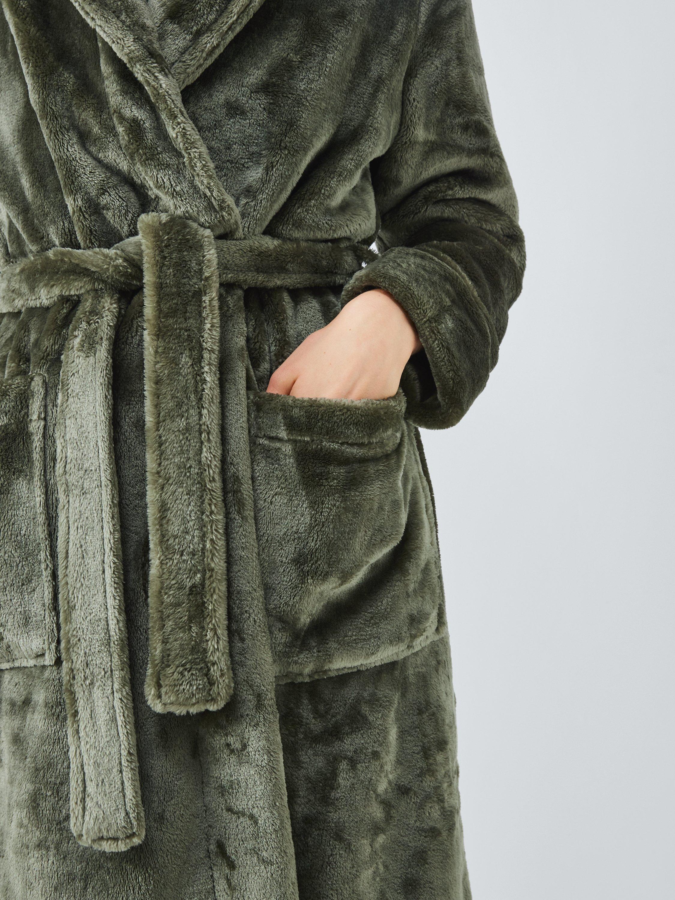 Product image 6 of 7, which shows John Lewis Cece Fleece Dressing Gown, Khaki, M
