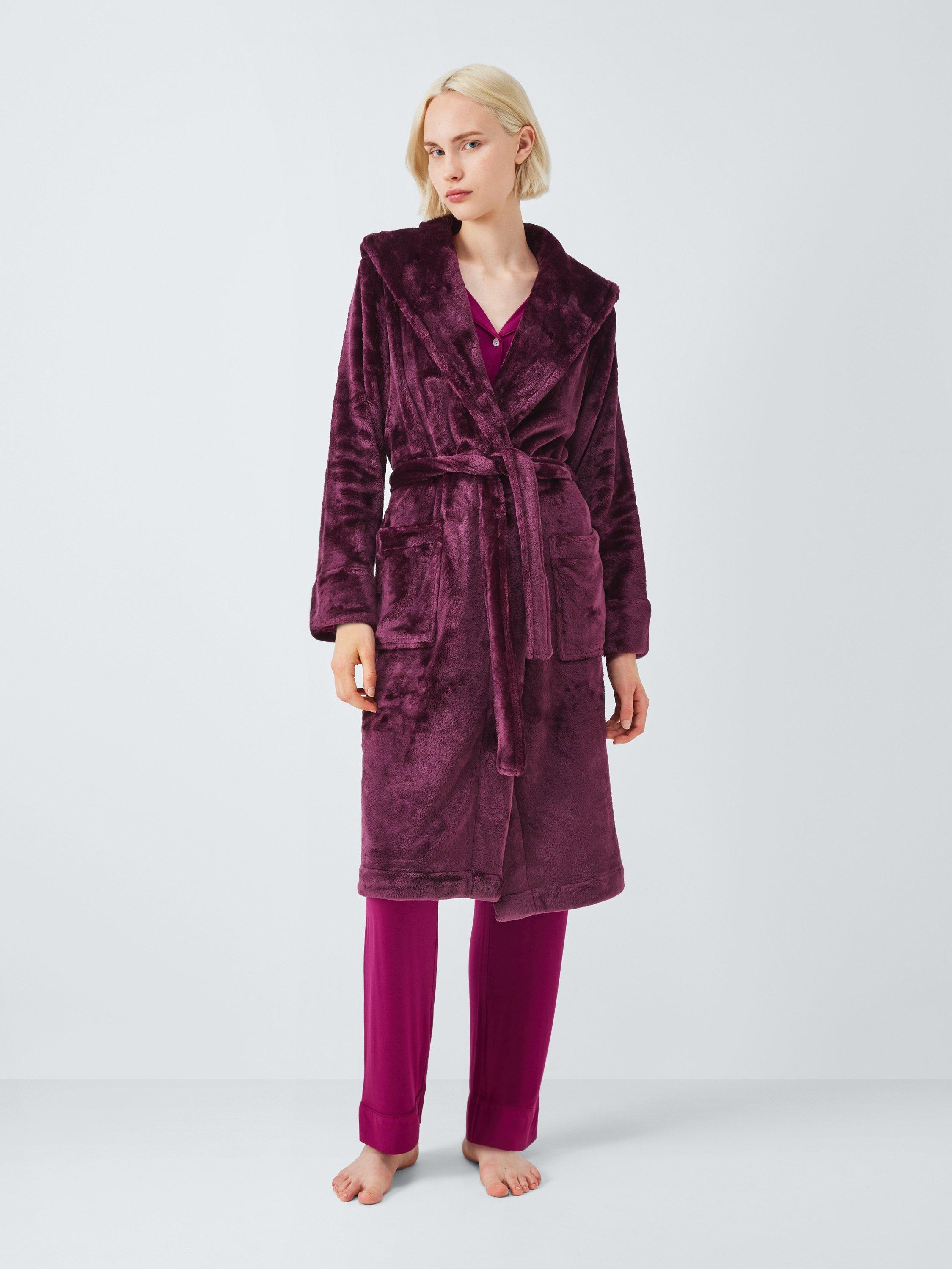 Product image 1 of 7, which shows John Lewis Cece Fleece Dressing Gown, Fig, S