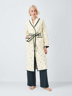 John Lewis Sprig Quilted Dressing Gown, Khaki/Cream, Khaki/Cream