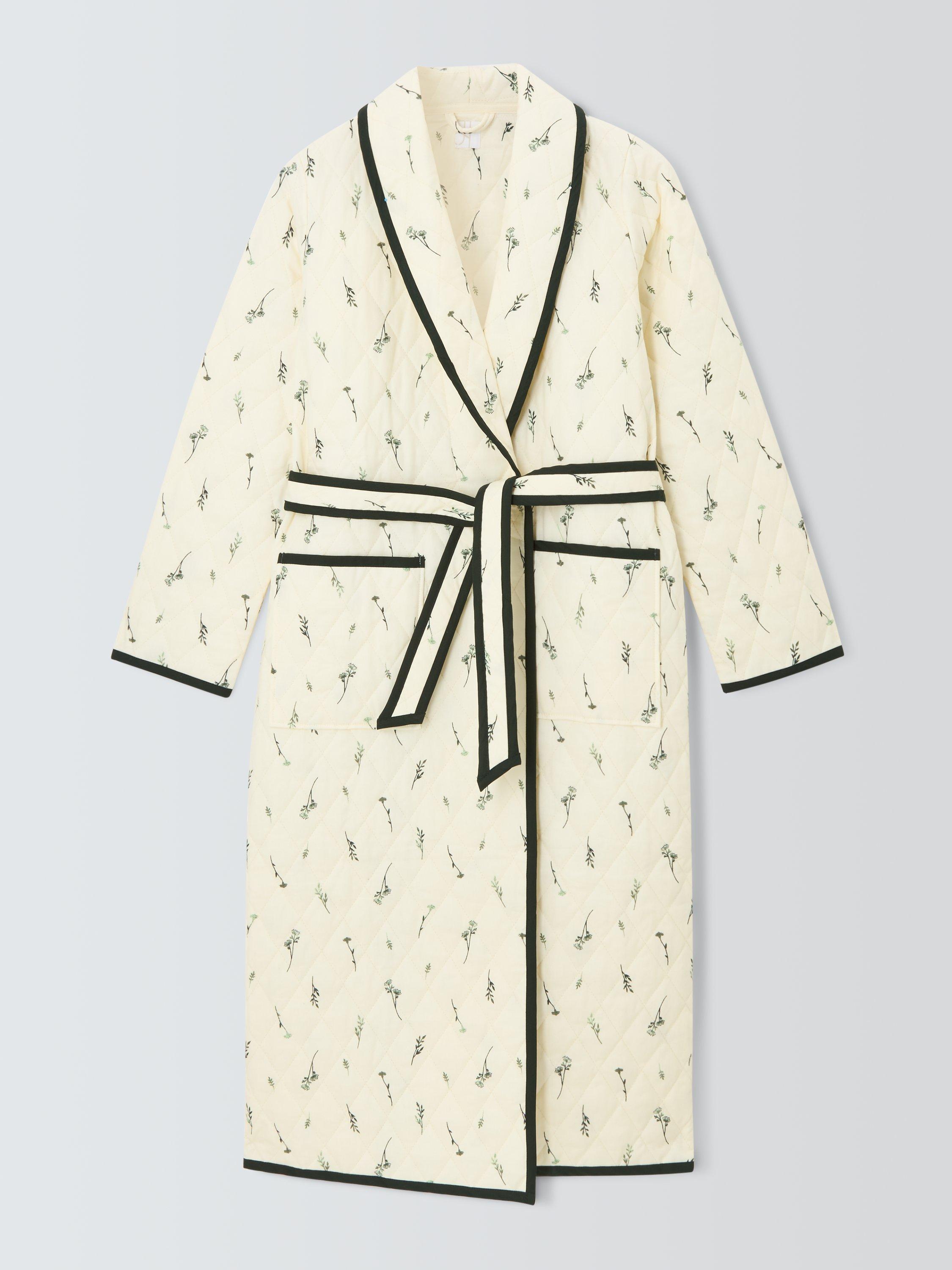 Product image 4 of 6, which shows John Lewis Sprig Quilted Dressing Gown, Khaki/Cream, S