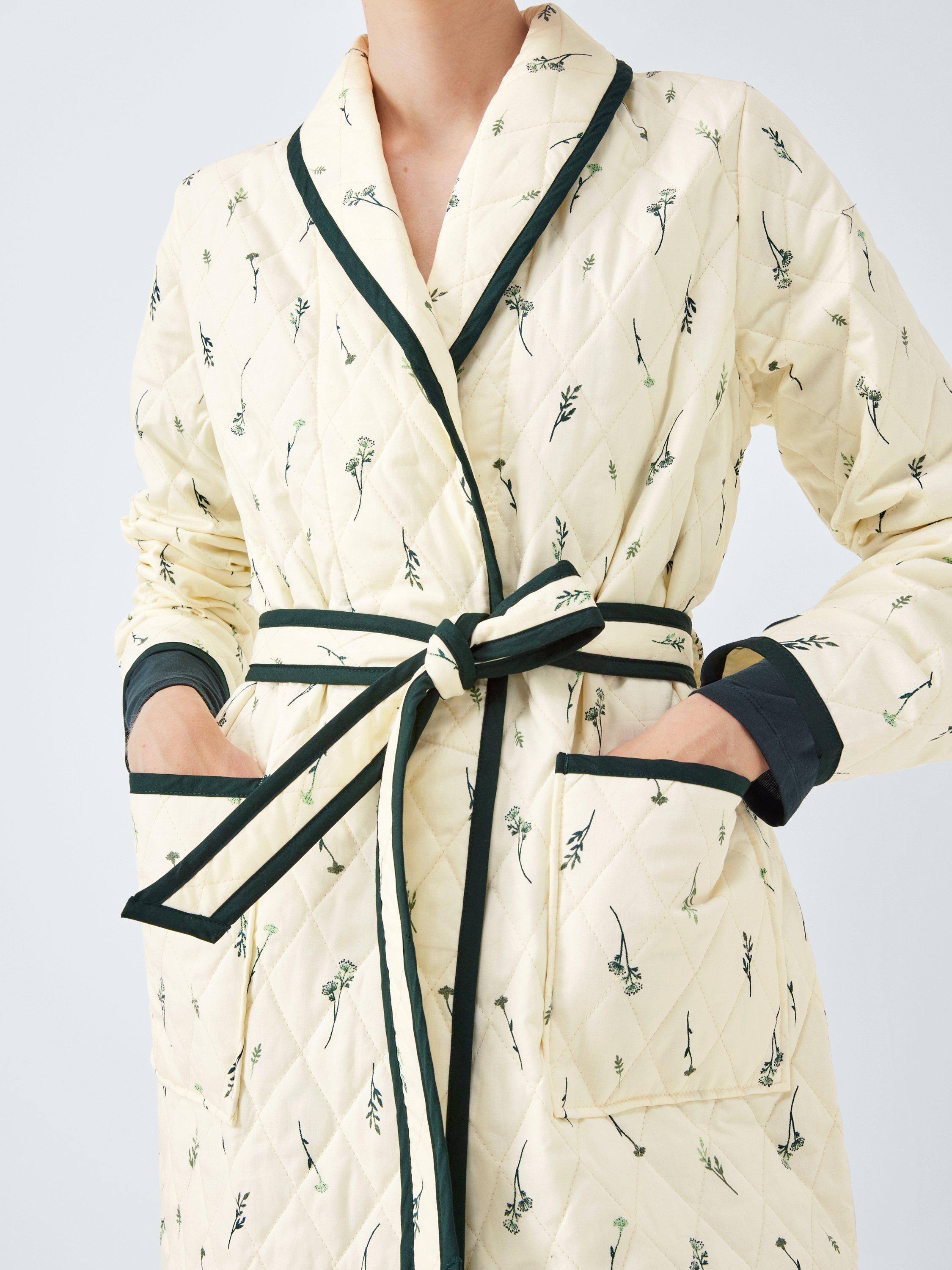Product image 6 of 6, which shows John Lewis Sprig Quilted Dressing Gown, Khaki/Cream, S