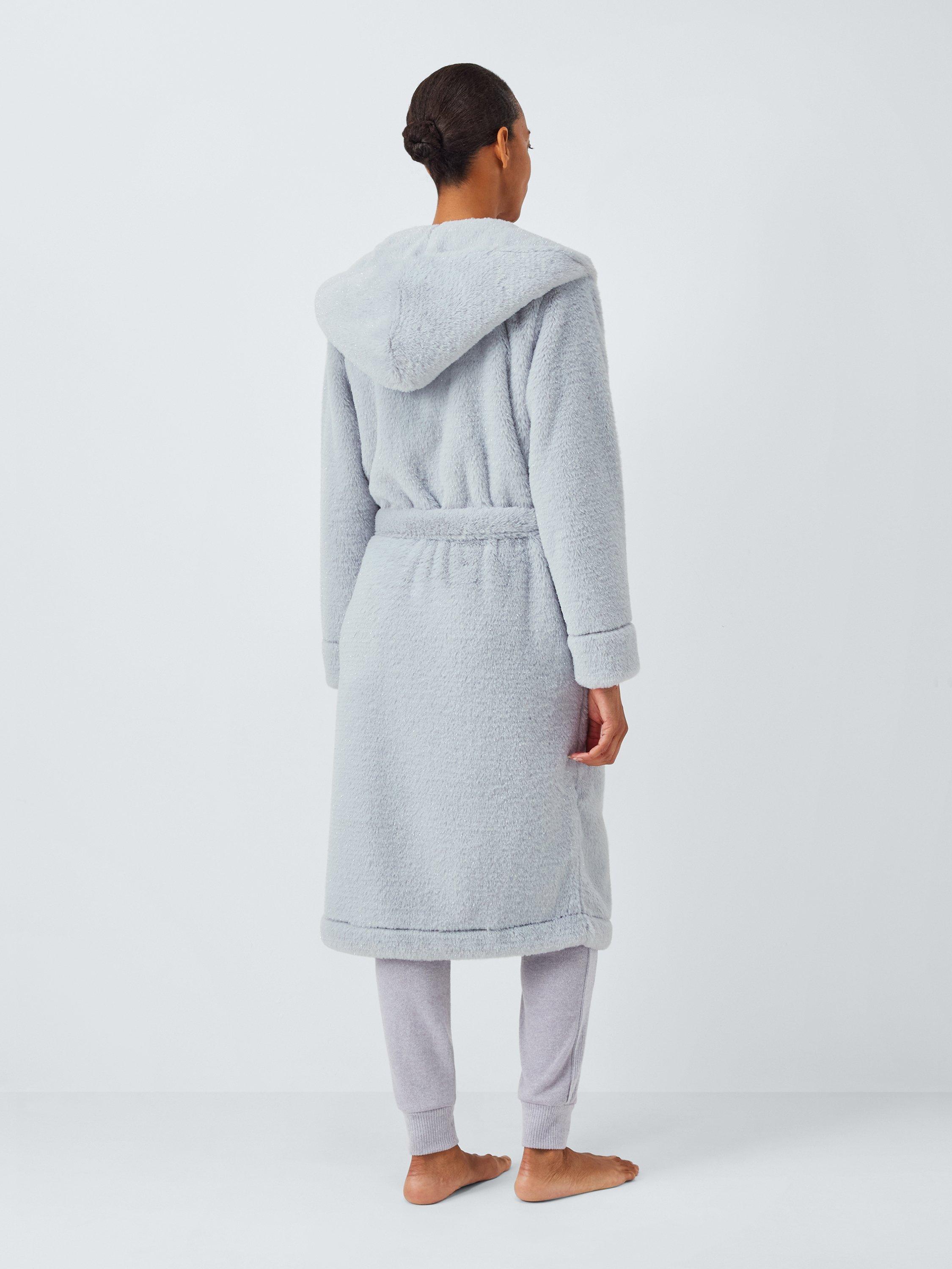 John Lewis Sparkle Faux Fur Dressing Gown, Light Grey