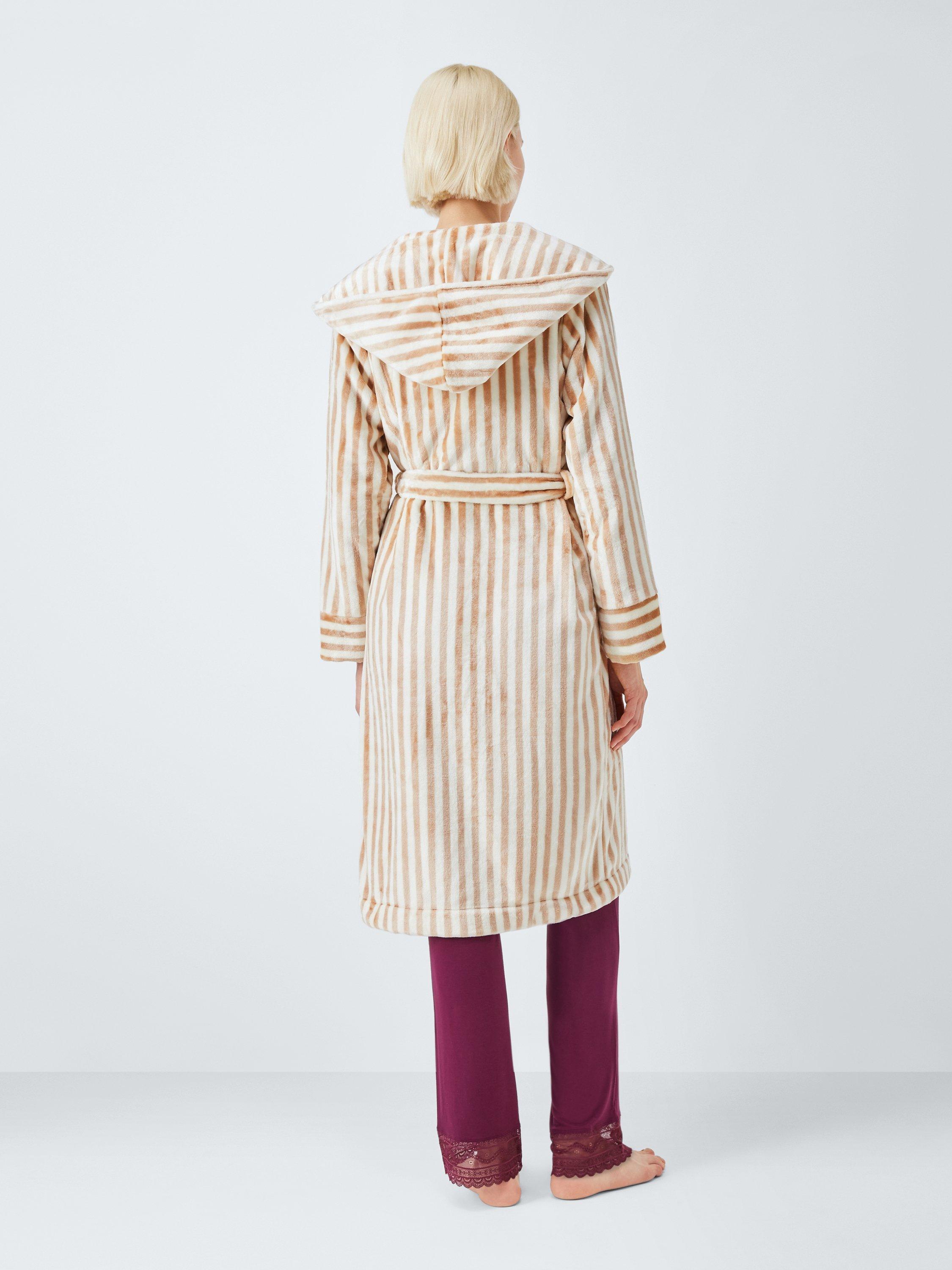 Product image 2 of 7, which shows John Lewis Cece Fleece Dressing Gown, Caramel/Ivory, S