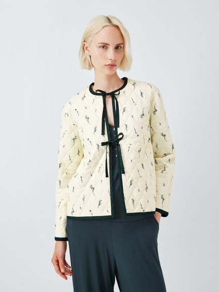 John Lewis Floral Sprig Quilted Lounge Jacket, Khaki/Cream, Khaki/Cream