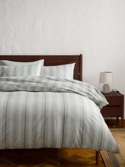 John Lewis Stony Brushed Cotton Stripe Duvet Cover - view 2, Grey