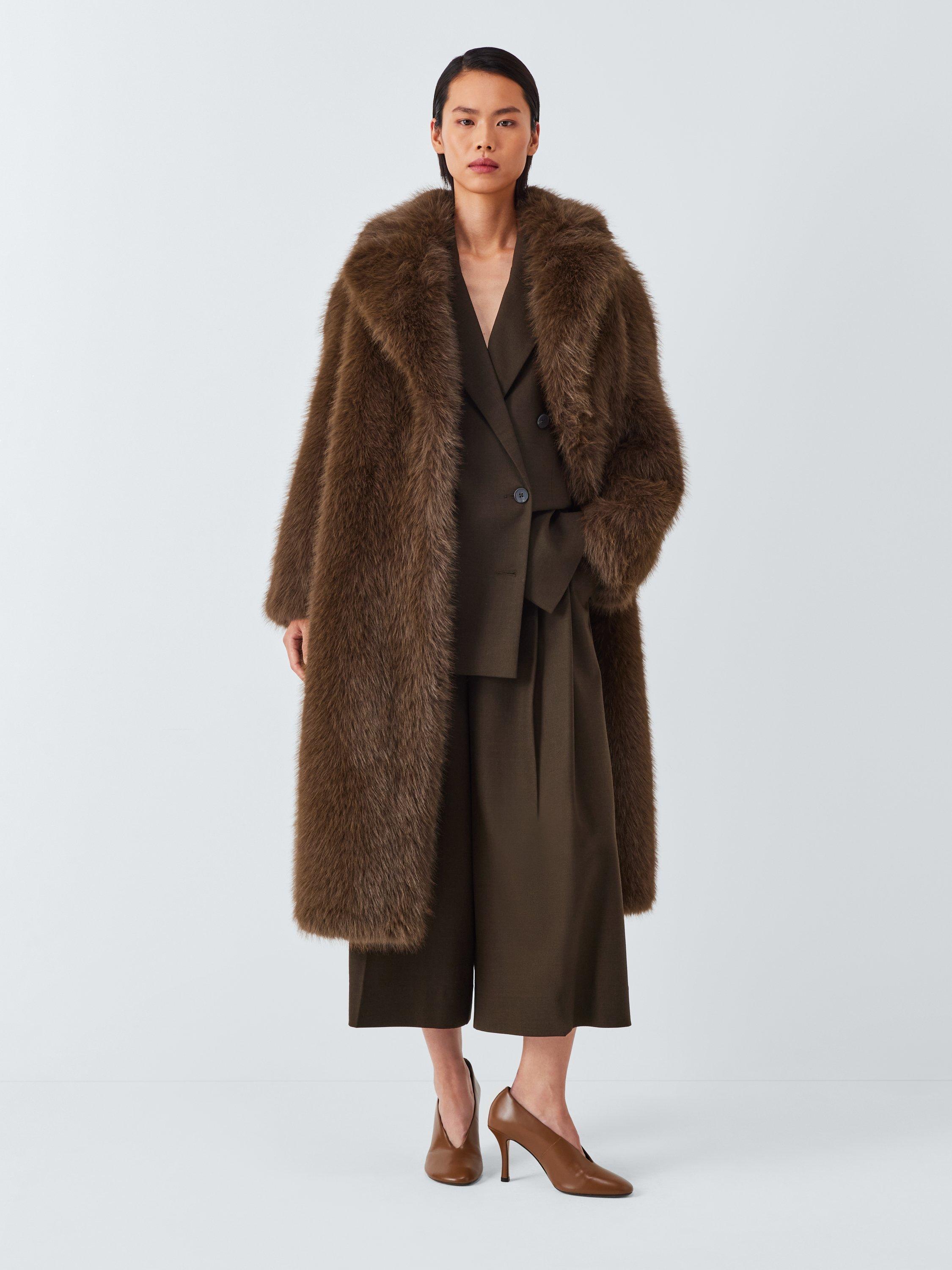 Product image 2 of 9, which shows John Lewis Long Faux Fur Coat, Brown, S