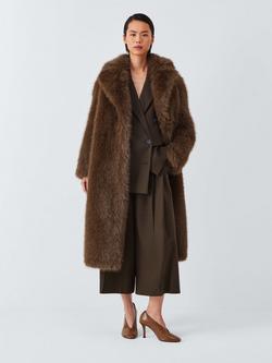 John Lewis Long Faux Fur Coat, Brown - view 2, Brown