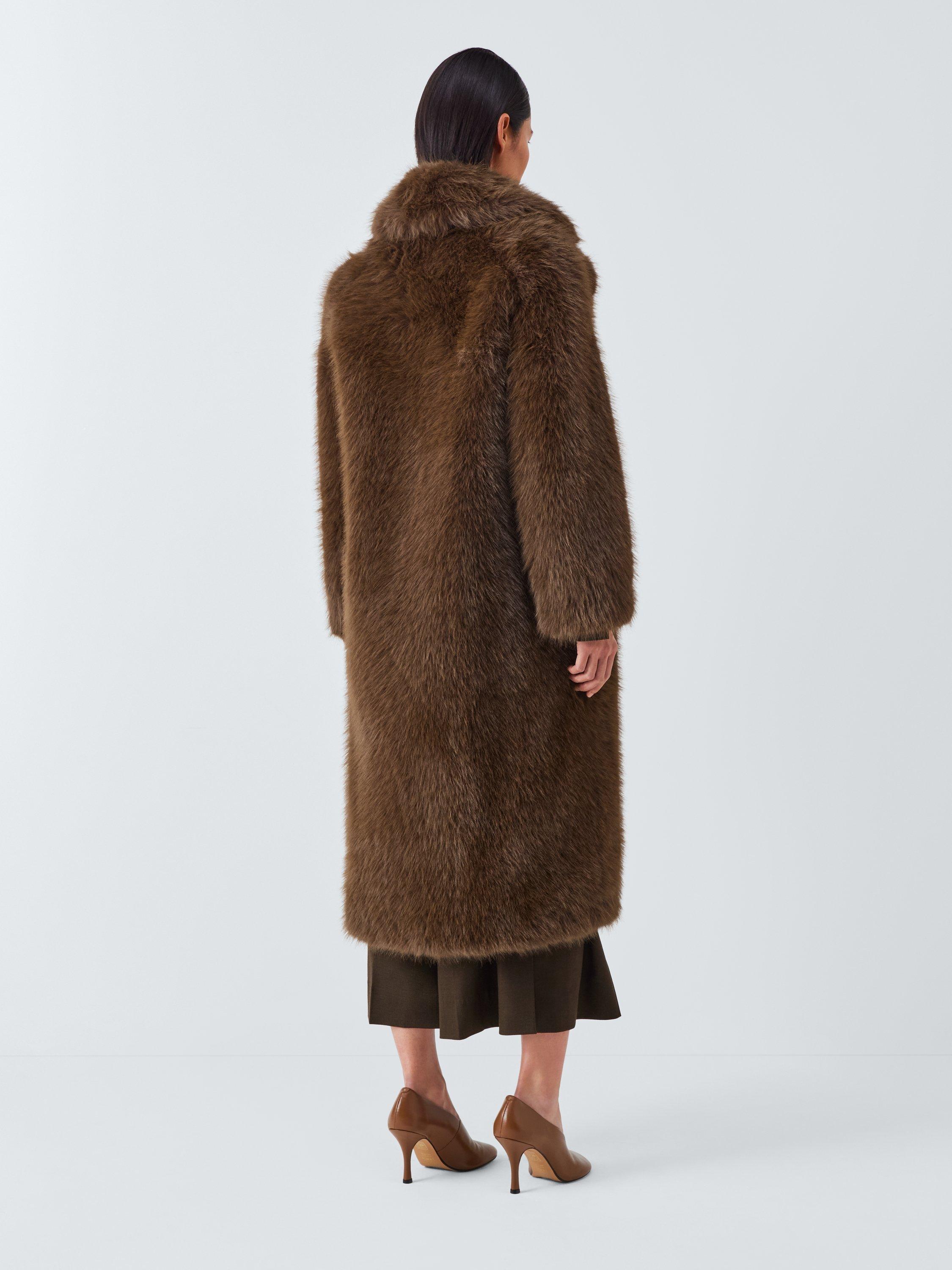 Product image 3 of 9, which shows John Lewis Long Faux Fur Coat, Brown, S