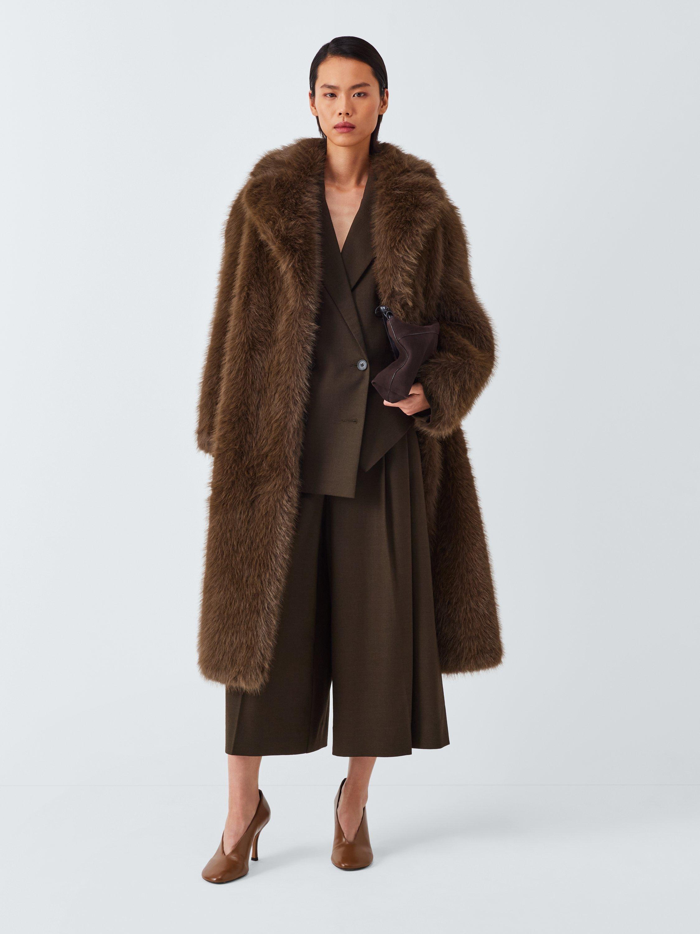 Product image 4 of 9, which shows John Lewis Long Faux Fur Coat, Brown, S