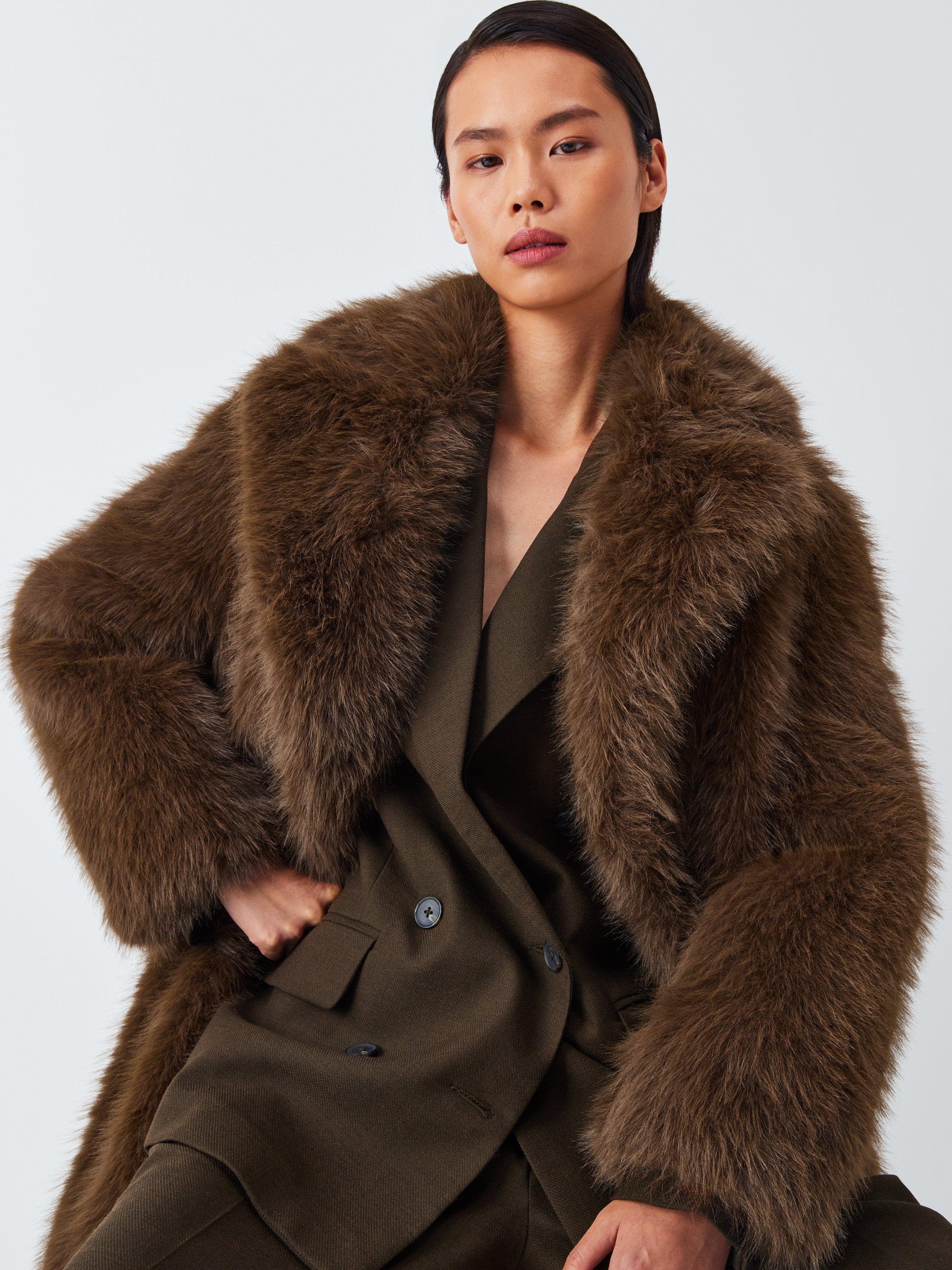 Product image 6 of 9, which shows John Lewis Long Faux Fur Coat, Brown, S