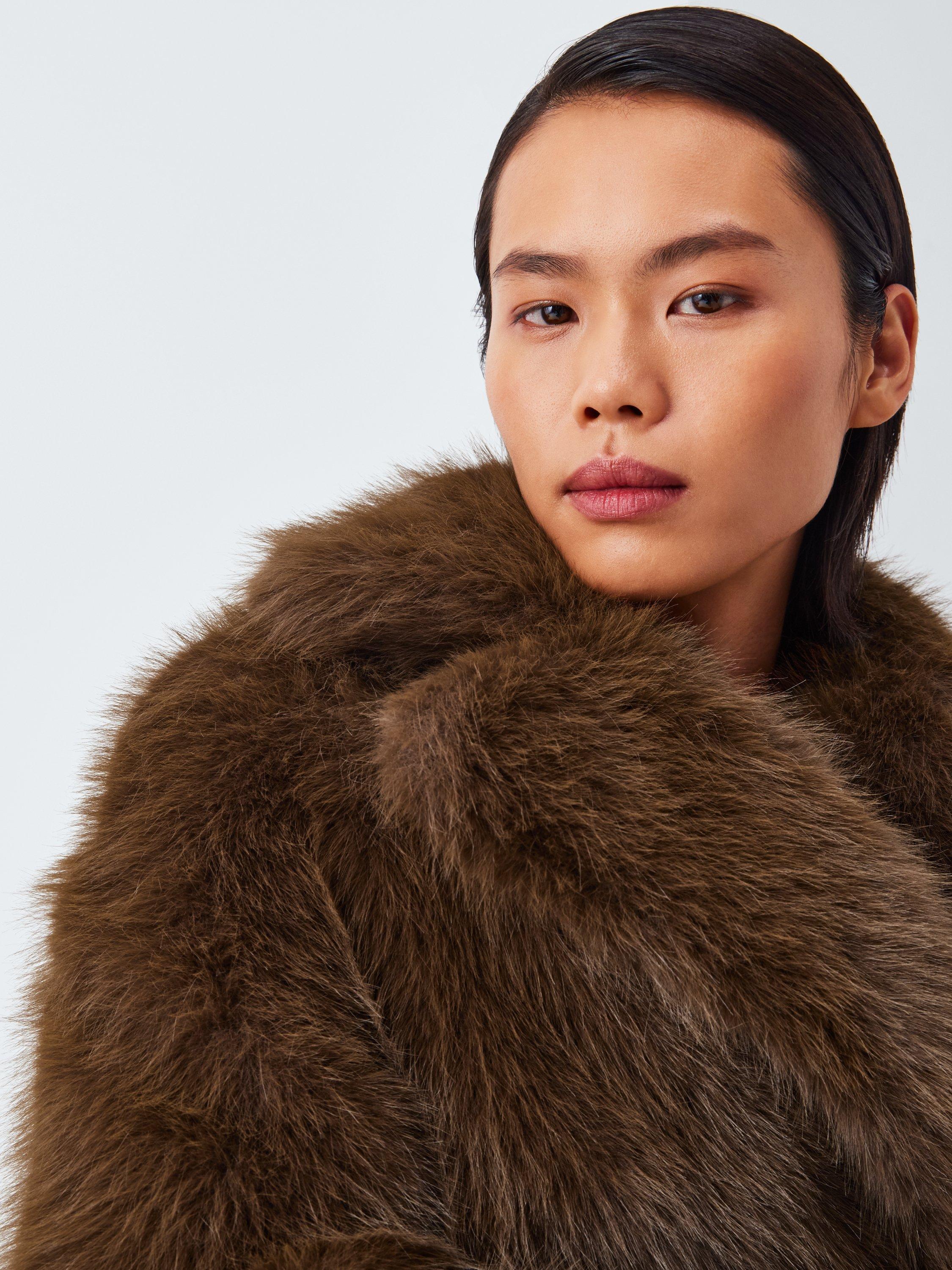 Product image 8 of 9, which shows John Lewis Long Faux Fur Coat, Brown, S