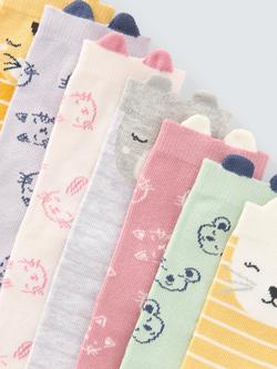 John Lewis Kids' Animal Face Ankle Socks, Pack of 7, Multi - view 2, Multi