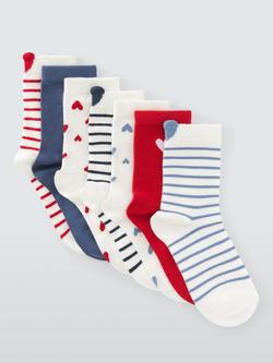 John Lewis Kids' Heart Ankle Socks, Pack of 7, White, White