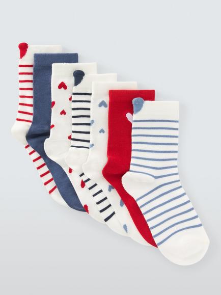 John Lewis Kids' Heart Ankle Socks, Pack of 7, White, White